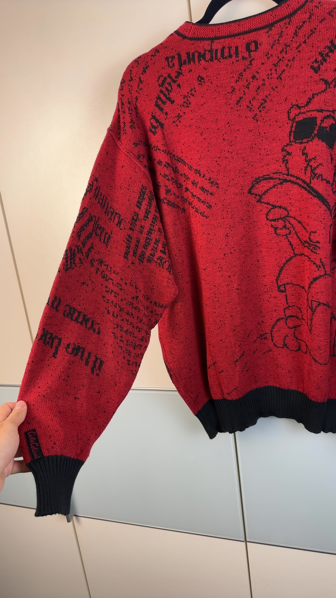 Coca-Cola Red & Black Printed Knit Jumper Large