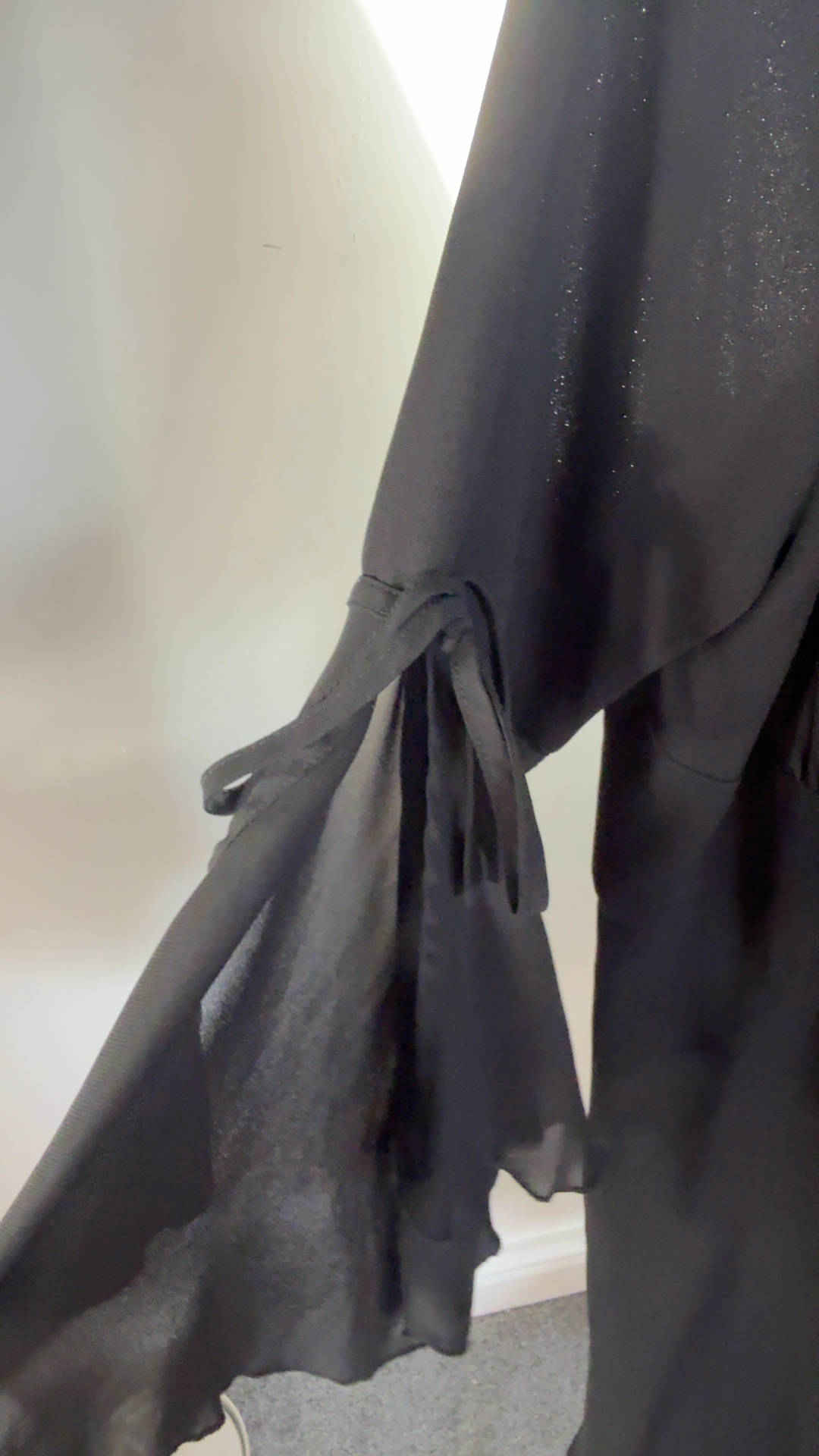 Black Cold Shoulder Dress Medium Chiffon Sleeve Criss Cross Back image 4