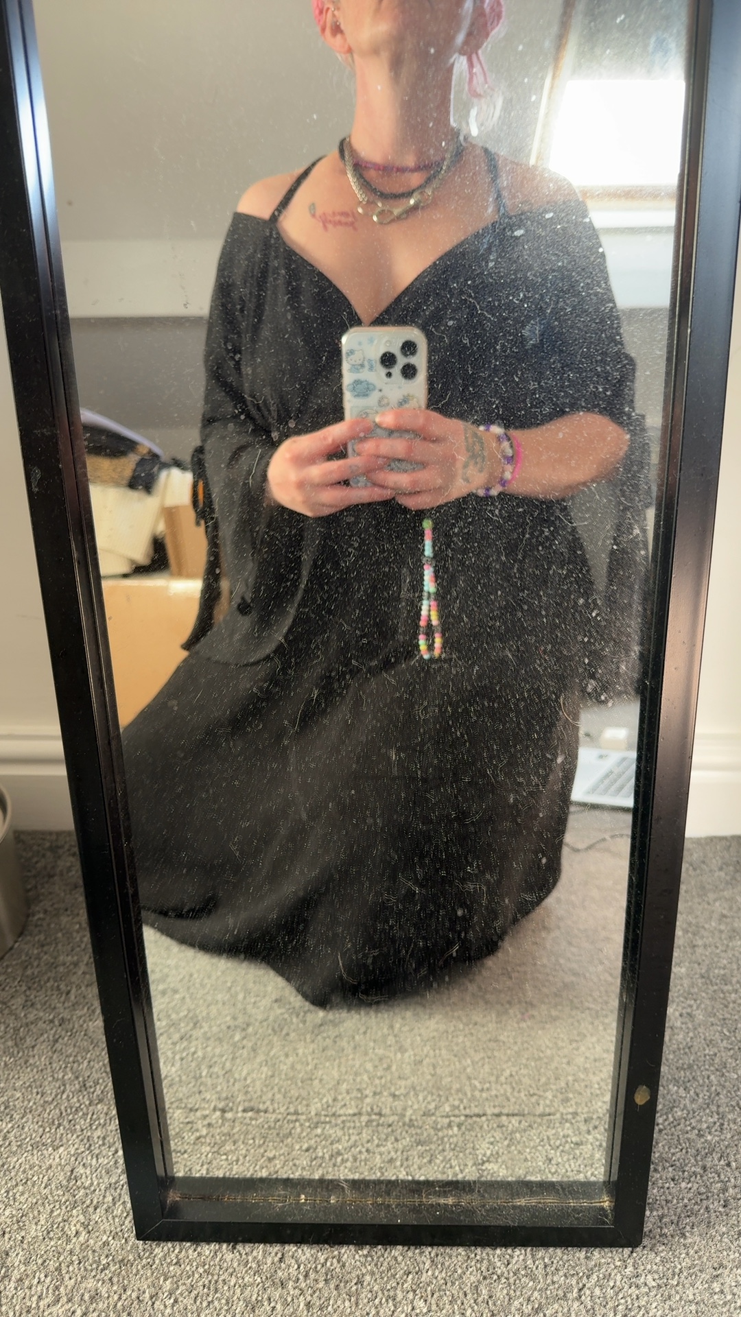 Black Cold Shoulder Dress Medium Chiffon Sleeve Criss Cross Back image 6