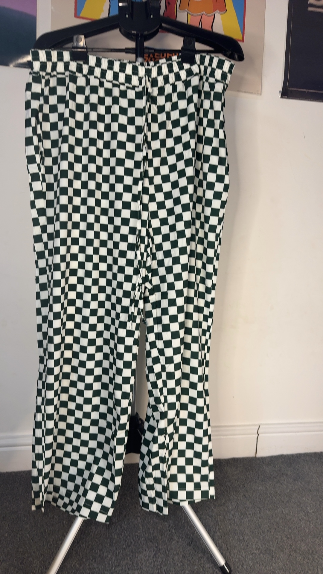 3XL Green & White Checkered Wide Leg Trousers Polyester & Elastane