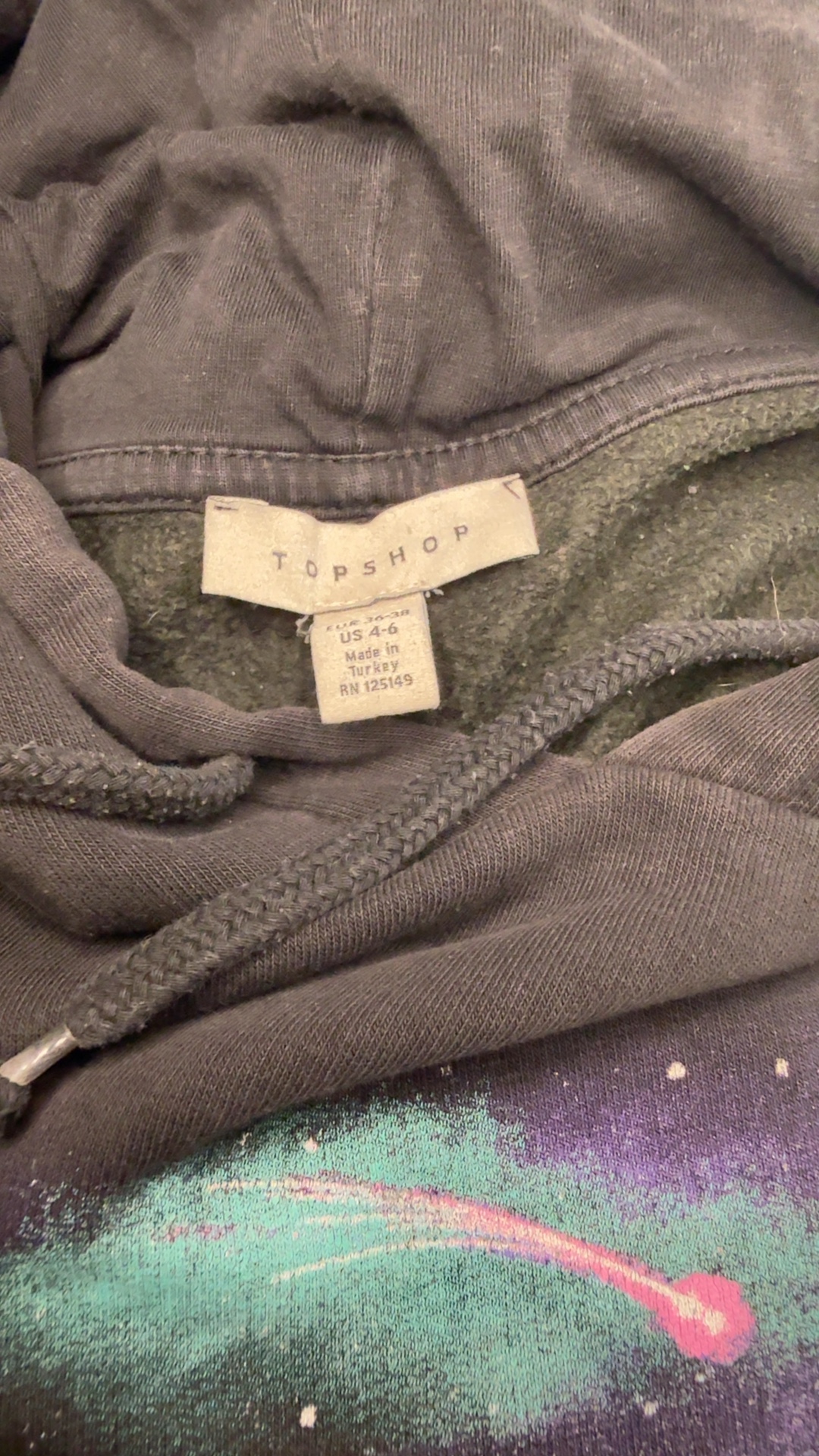 Topshop Black & Multicolour Orca Print Hoodie UK Small image 4