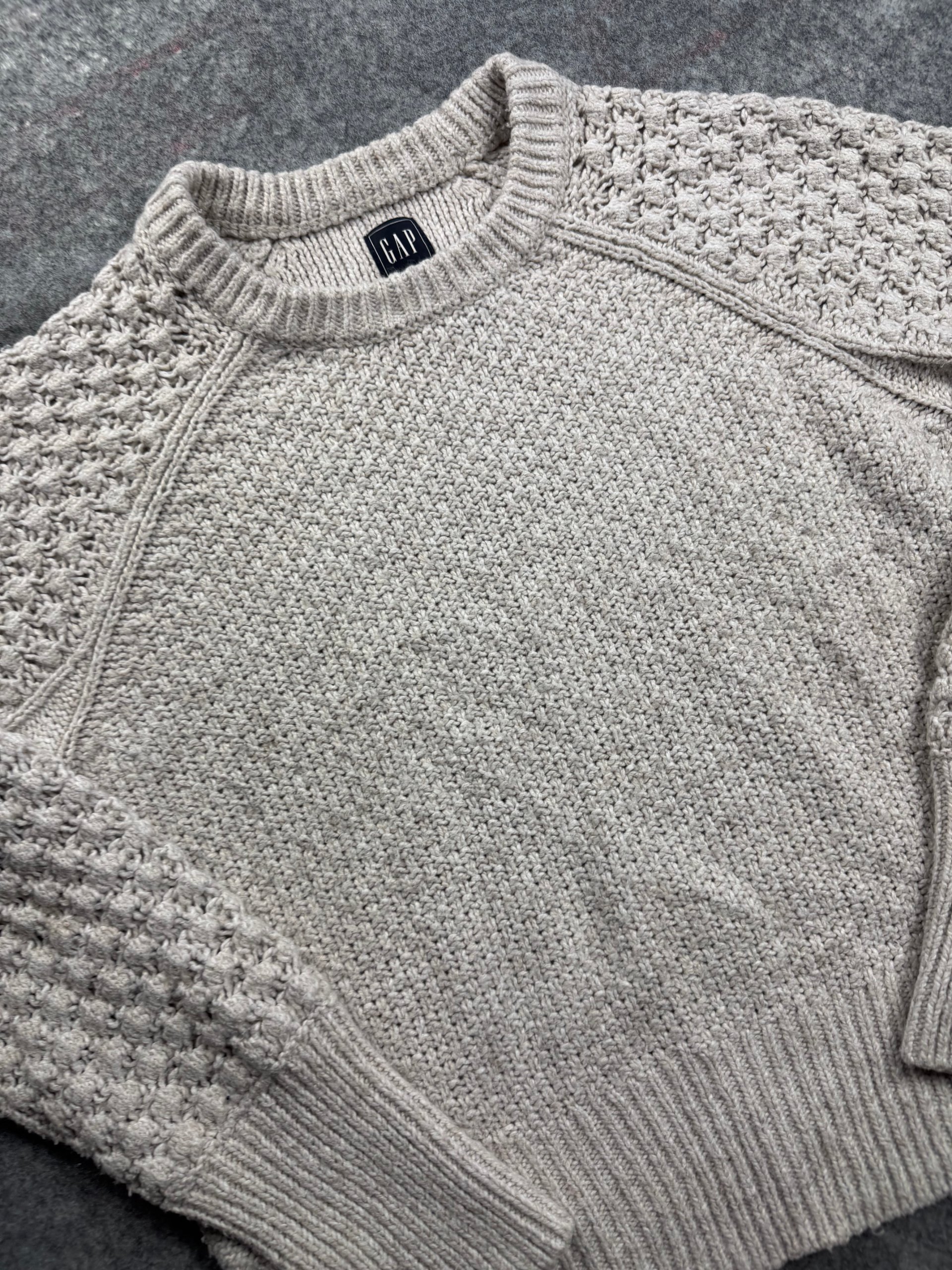 GAP Stone Textured Knit Crew Jumper Large Raglan Sleeve image 2