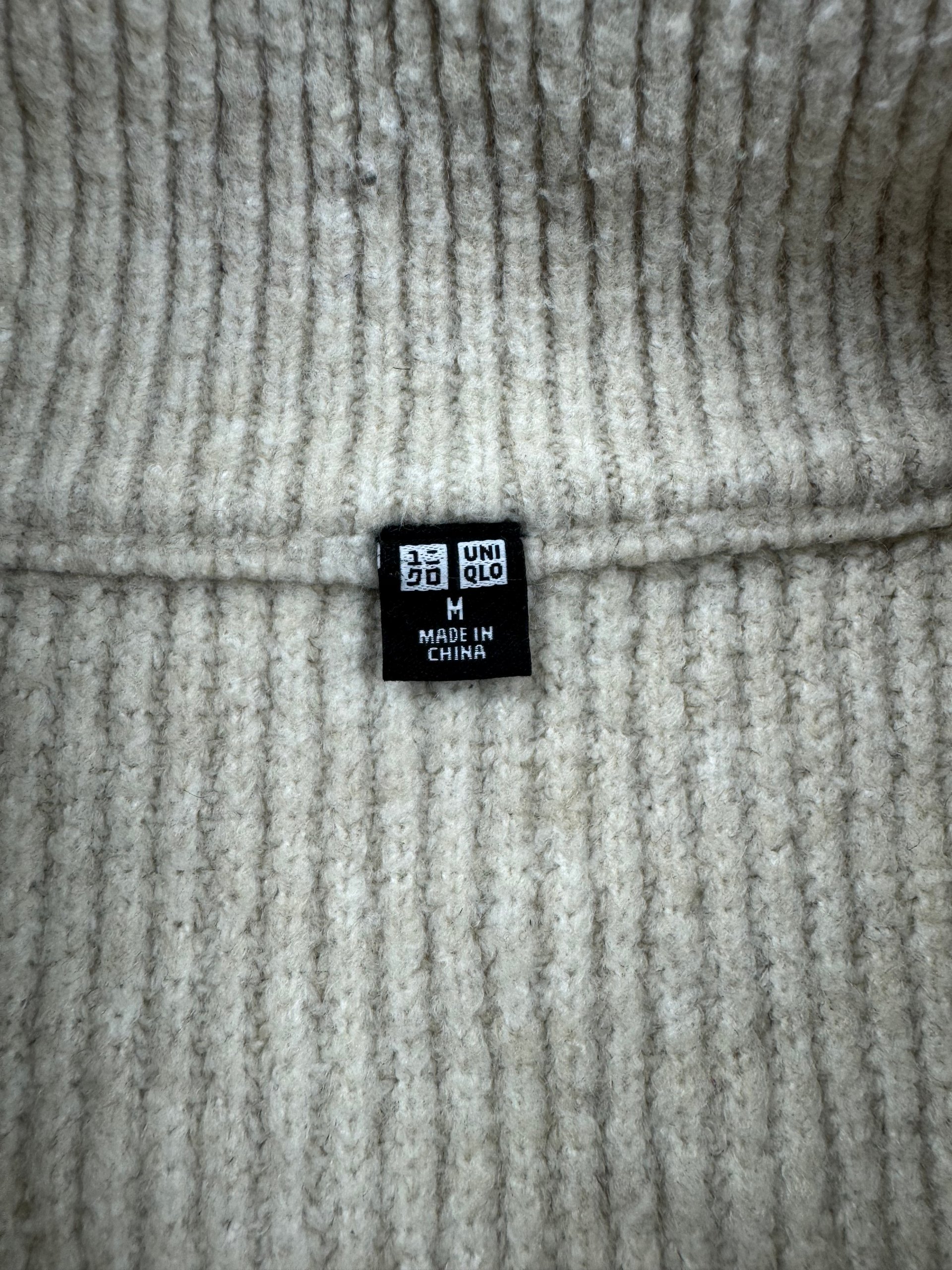 Uniqlo Cream Ribbed Half Zip Sweater Men’s M Wool Blend image 3