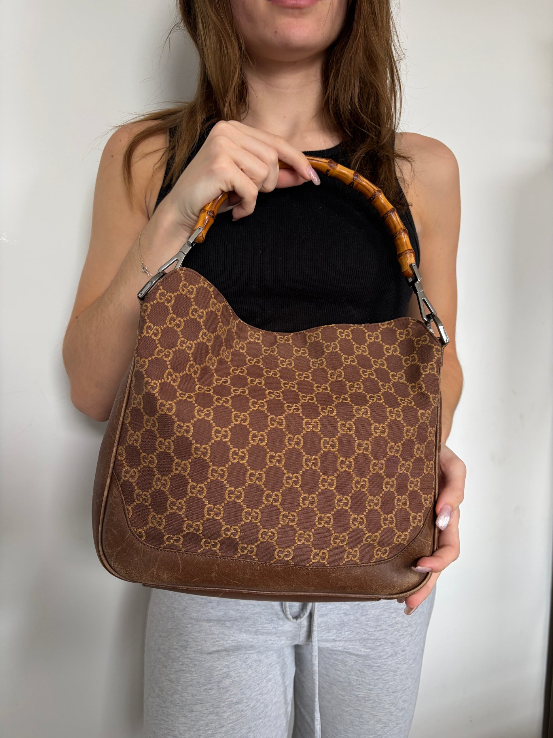 Gucci Brown GG Canvas Bamboo Handle Shoulder Bag image 5