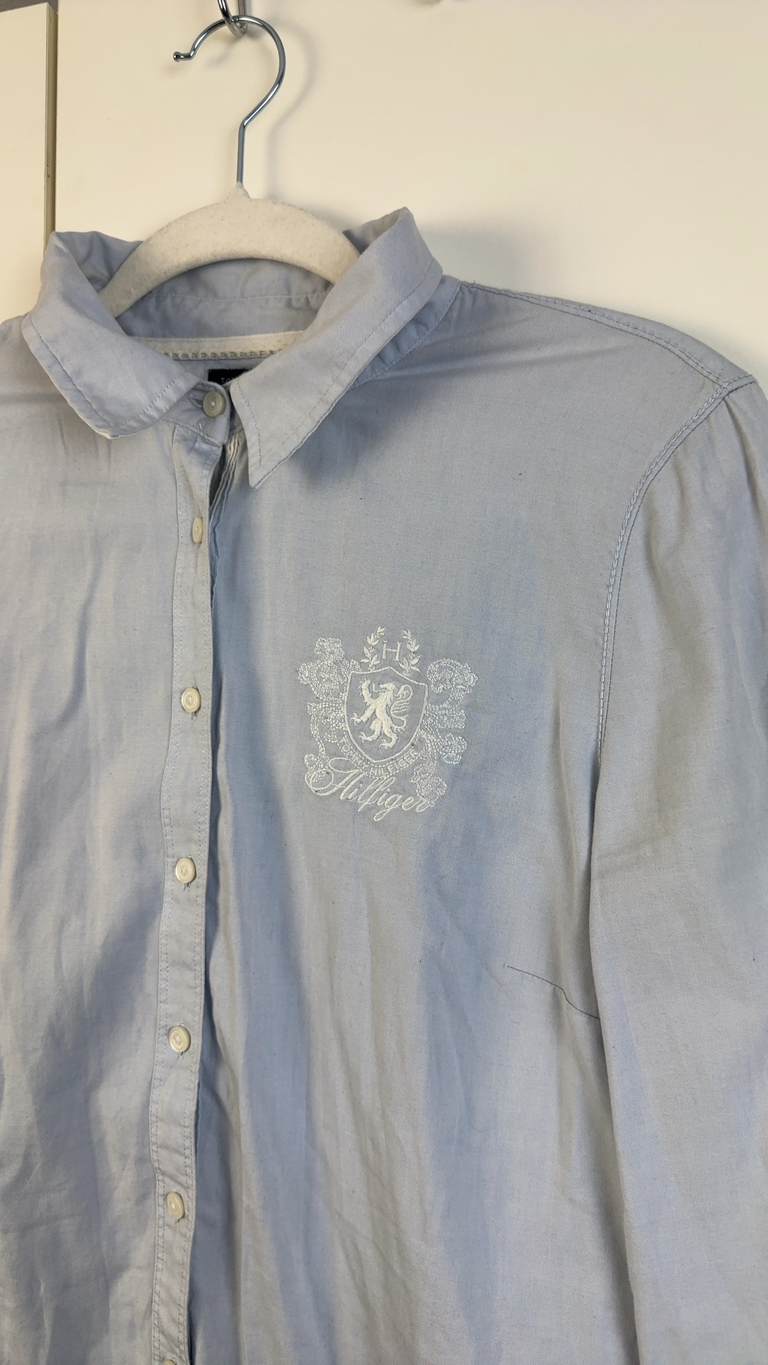 Tommy Hilfiger Damen Hemd Hellblau Gr. S | Bluse Logo Stickerei image 2