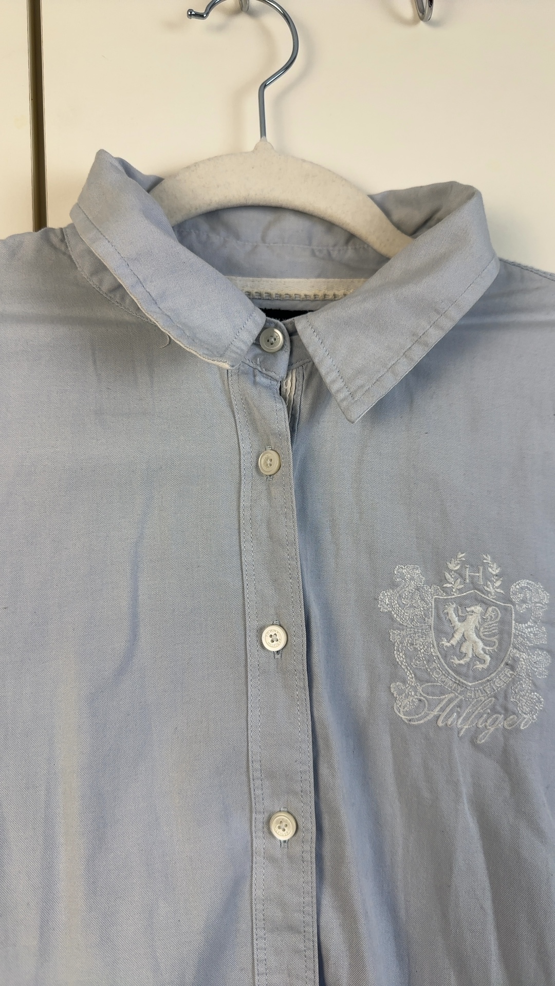 Tommy Hilfiger Damen Hemd Hellblau Gr. S | Bluse Logo Stickerei image 4
