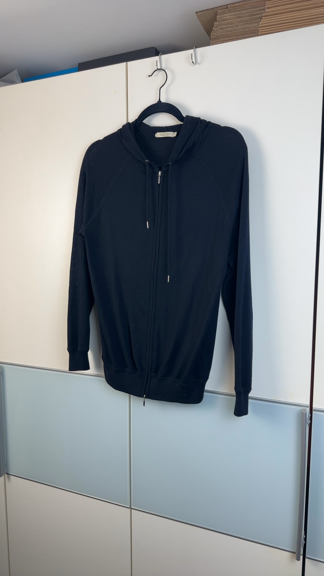 Suitsupply Herren Zip Hoodie Dunkelblau Gr. M | Strickjacke Kapuze Full Zip