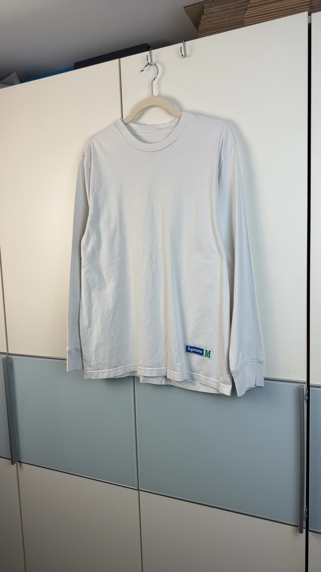 Supreme Herren Longsleeve Weiß Gr. M | Box Logo Patch Langarm Shirt