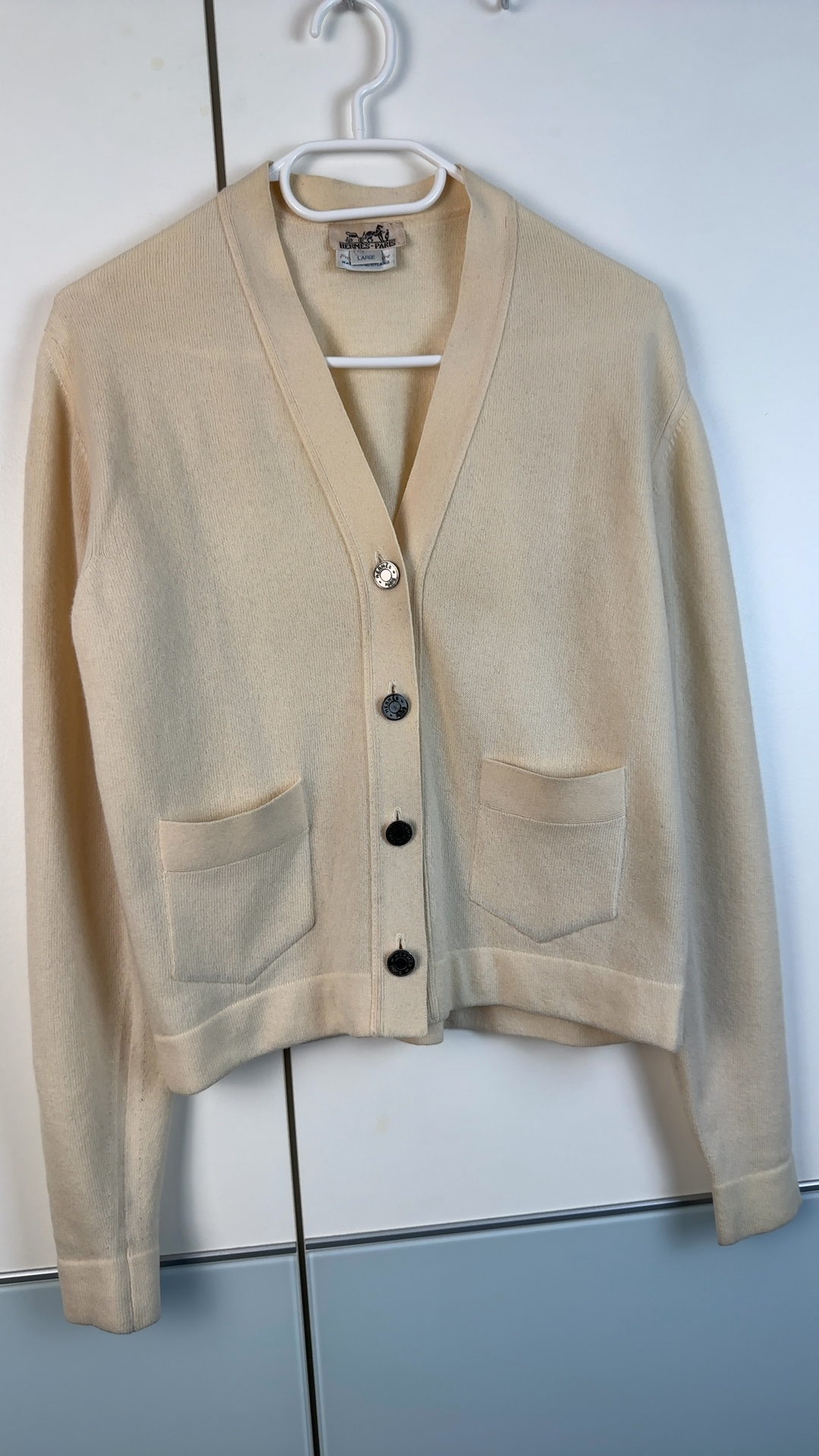 Hermès Paris Damen Cardigan 100% Kaschmir Beige Gr. L | Made in Scotland Vintage image 8