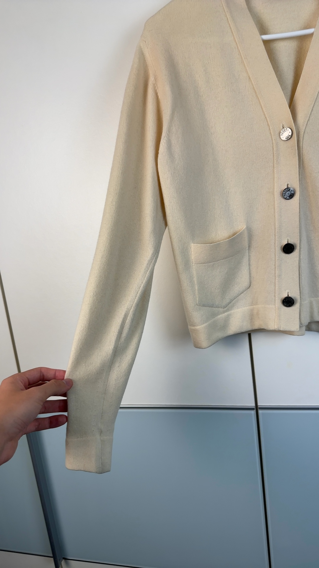 Hermès Paris Damen Cardigan 100% Kaschmir Beige Gr. L | Made in Scotland Vintage image 9