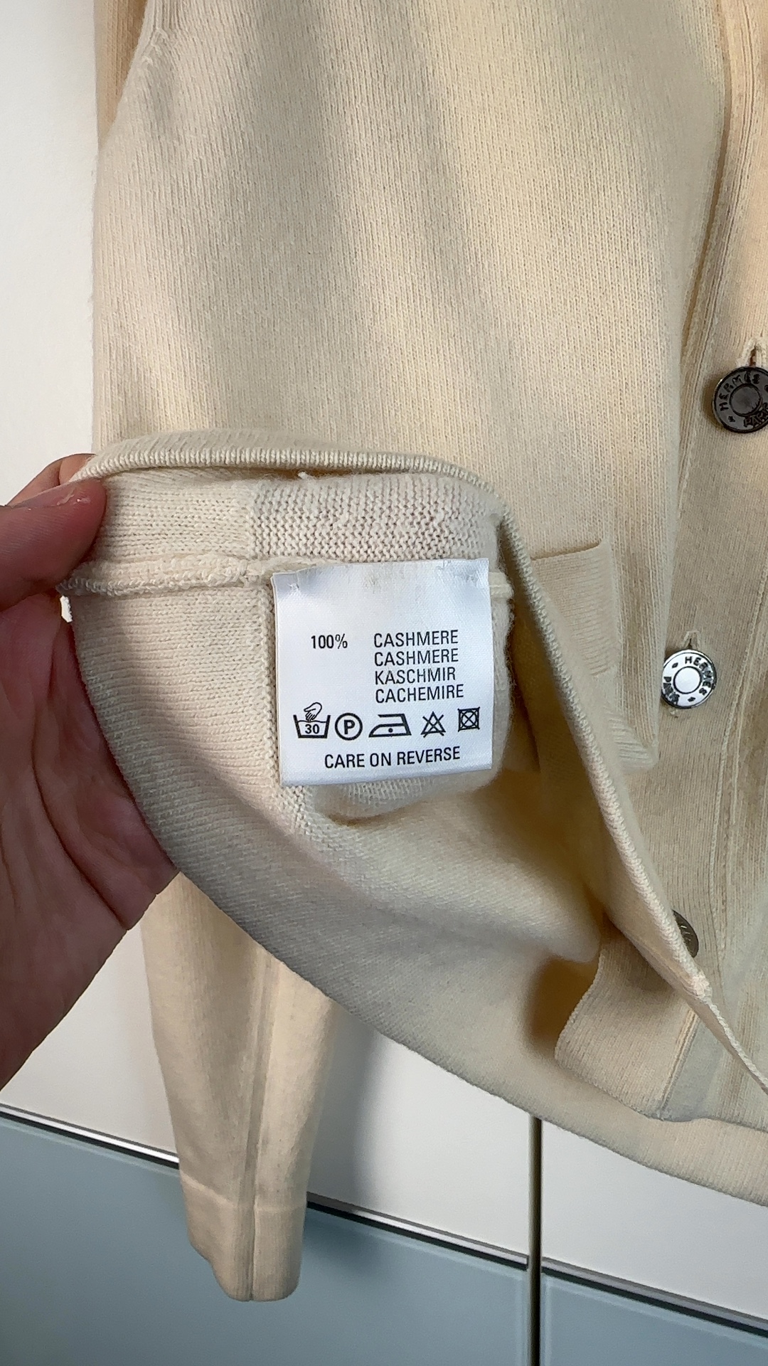 Hermès Paris Damen Cardigan 100% Kaschmir Beige Gr. L | Made in Scotland Vintage image 10