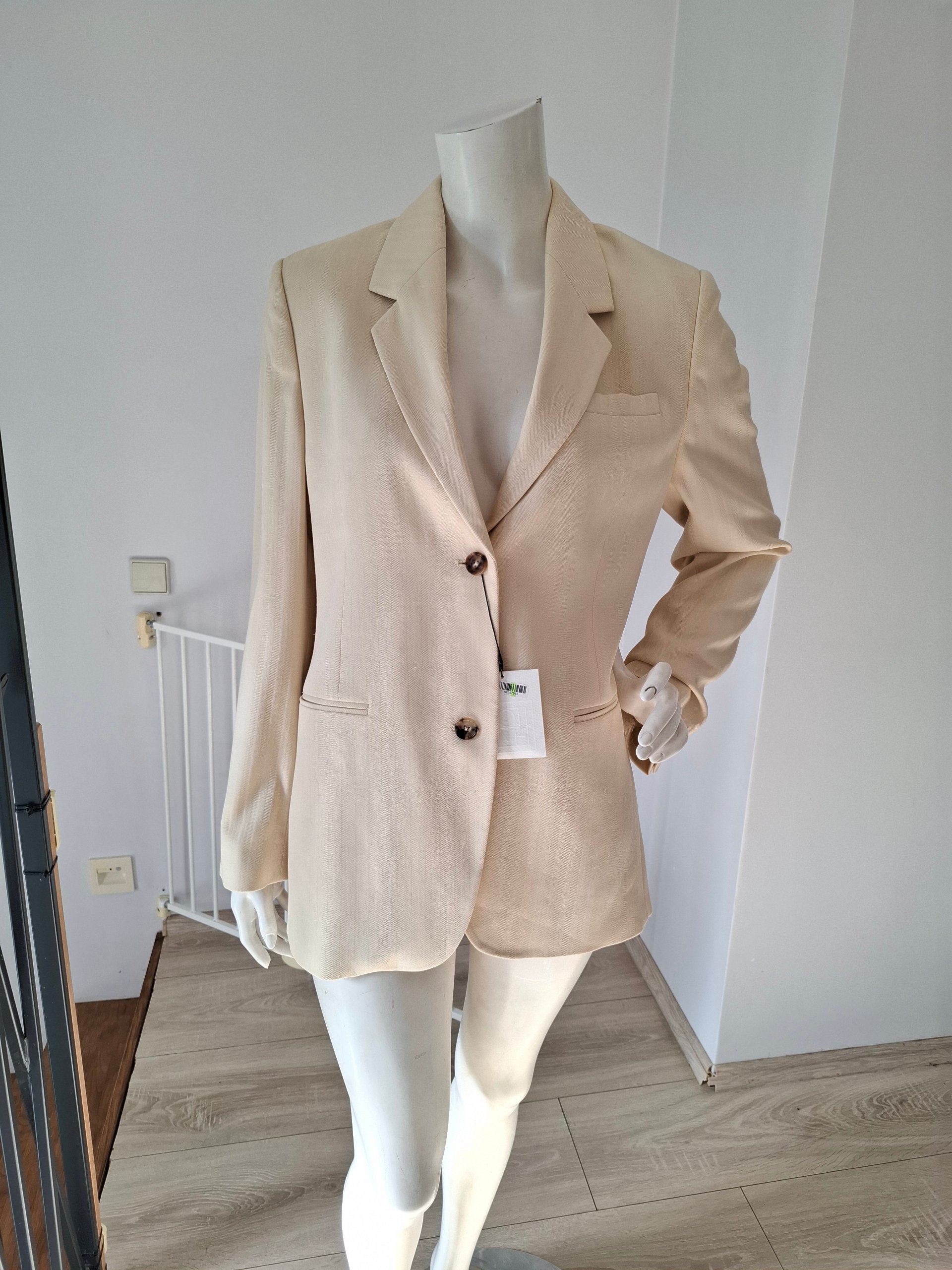 Neu Totême Tailored Herringbone Suit Jacket Beige Size XS
