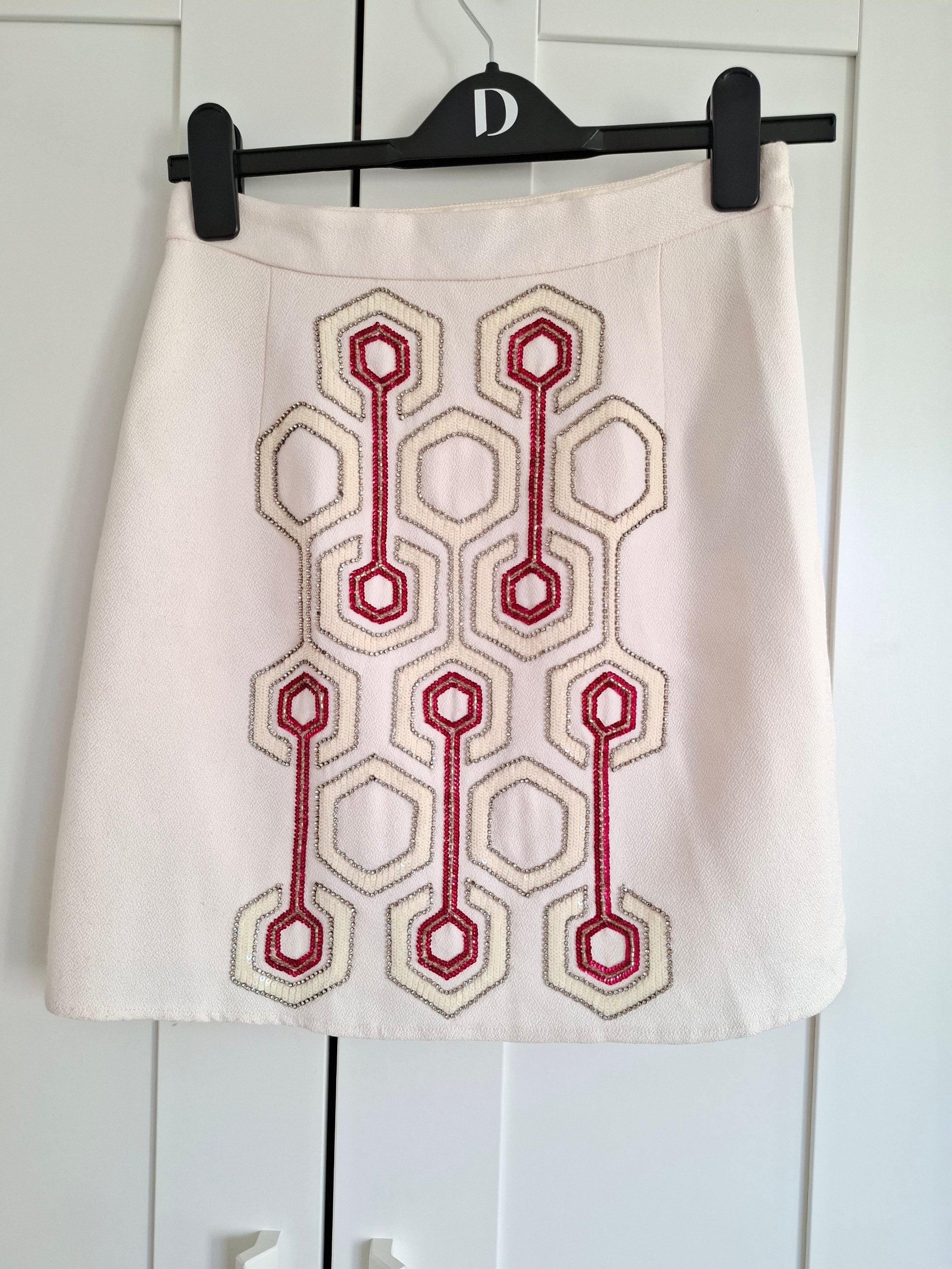 New Elisabetta Franchi Cream Embroidered Mini Skirt Size M image 3