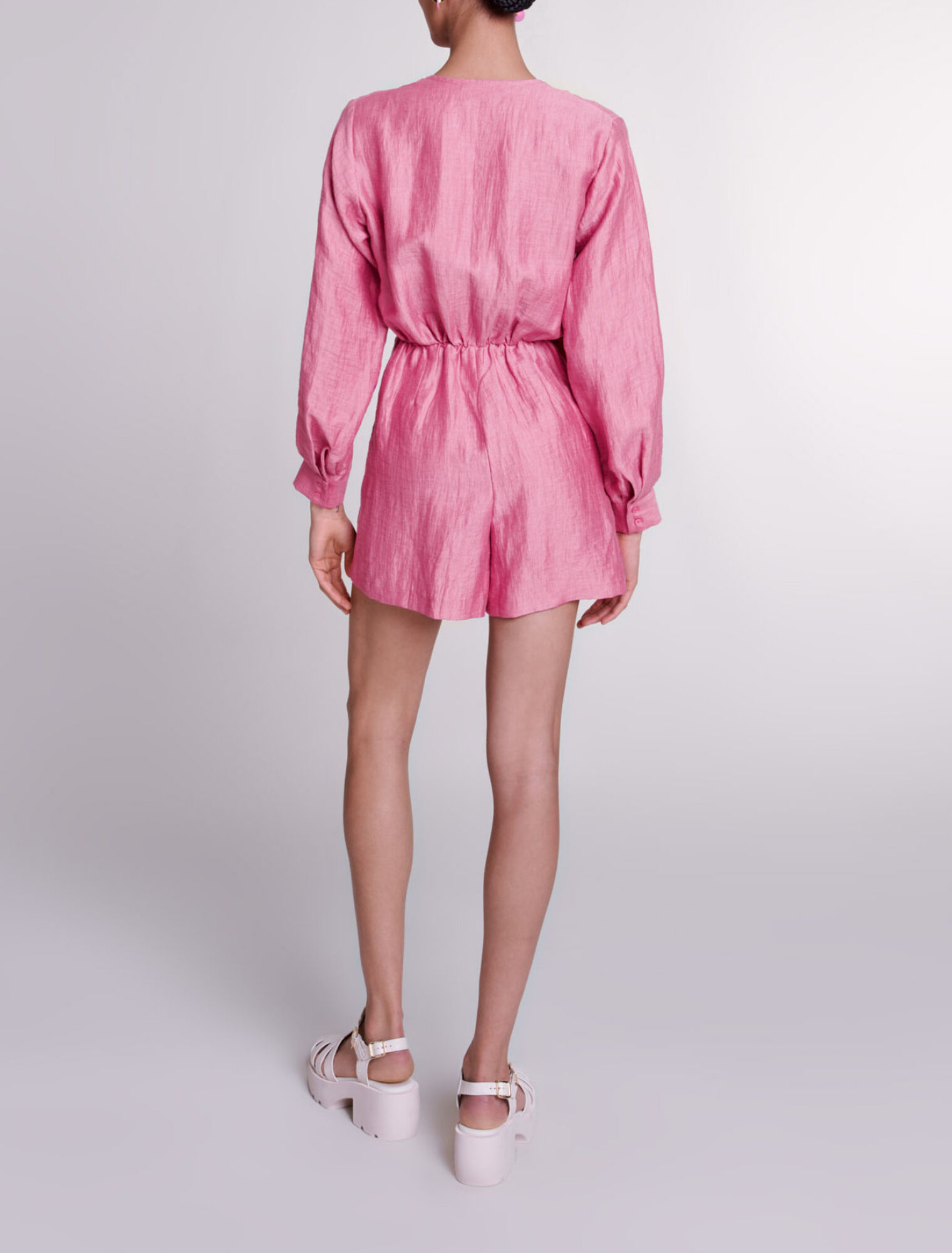 New Maje Pink Linen Playsuit / Romper Size M image 4