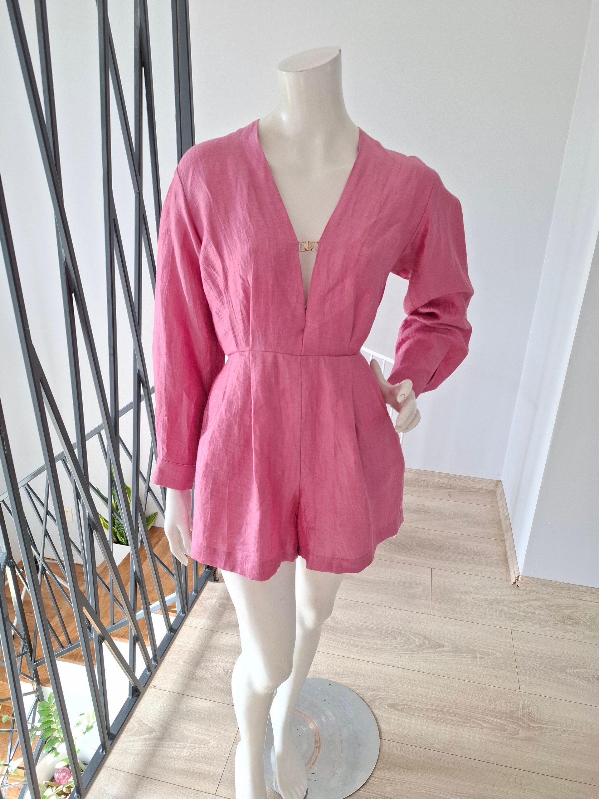 New Maje Pink Linen Playsuit / Romper Size M image 7