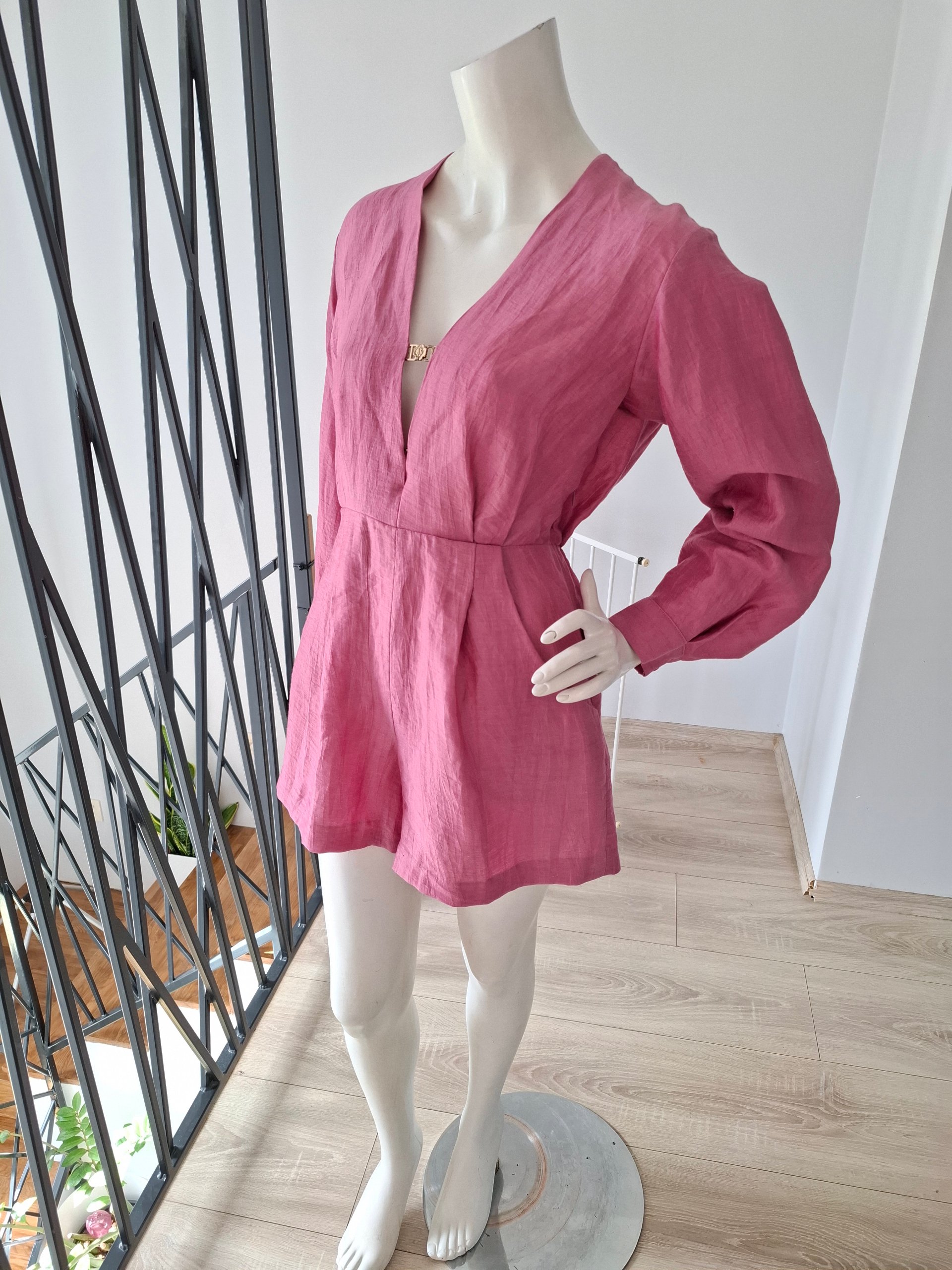 New Maje Pink Linen Playsuit / Romper Size M image 8