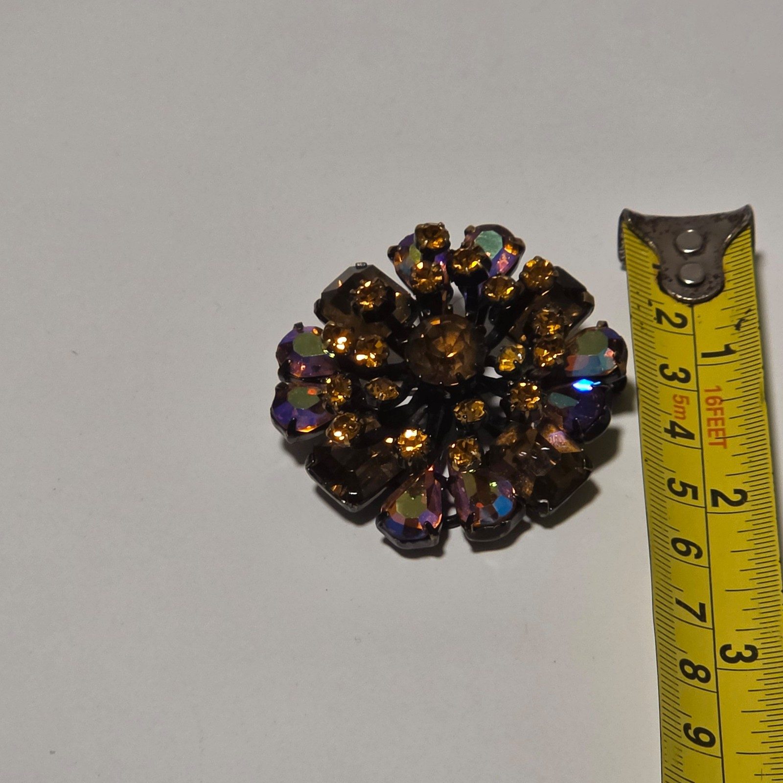 Vintage Brown & Multi-Coloured Rhinestone Flower Brooch .b9 image 4