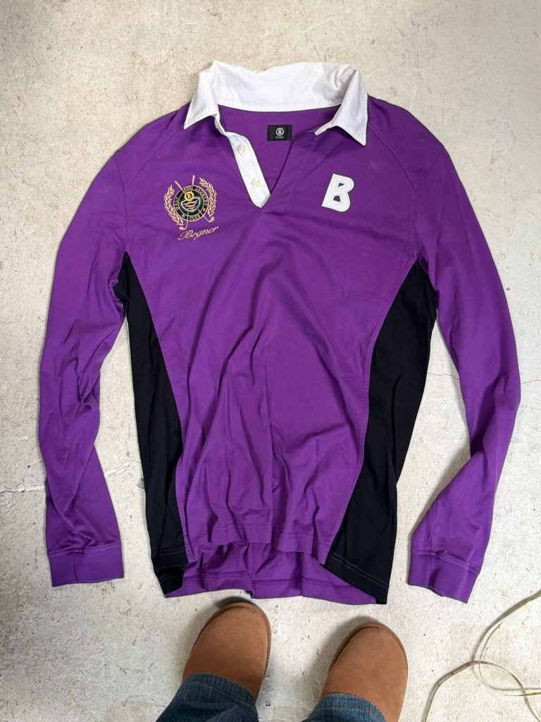 Bogner Purple & Black Long Sleeve Rugby Shirt Large Cotton