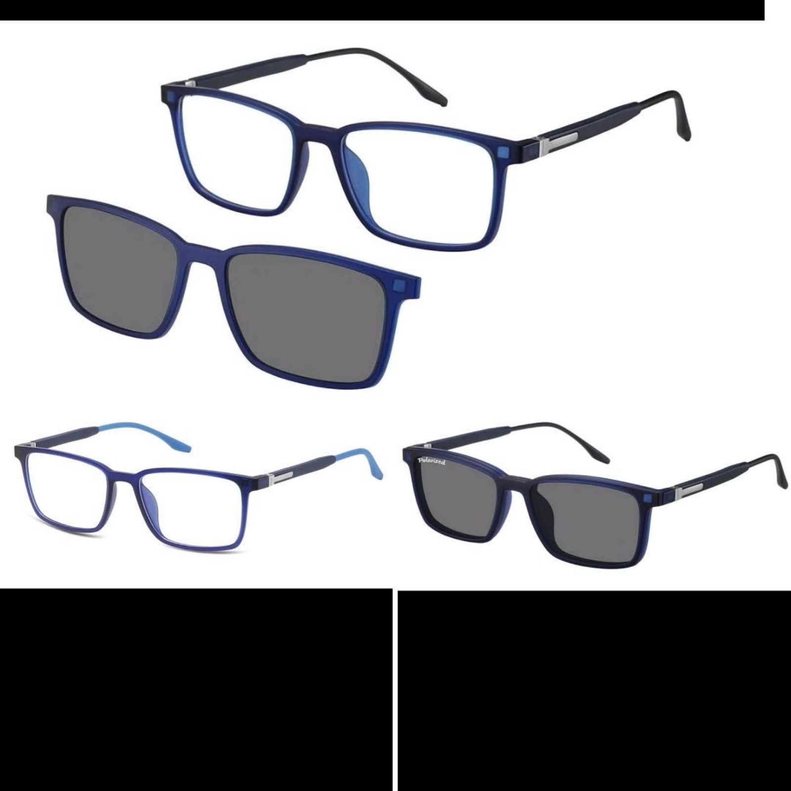 Blue Polarized Clip-On Sunglasses & Clear Glasses Frame Set image 2