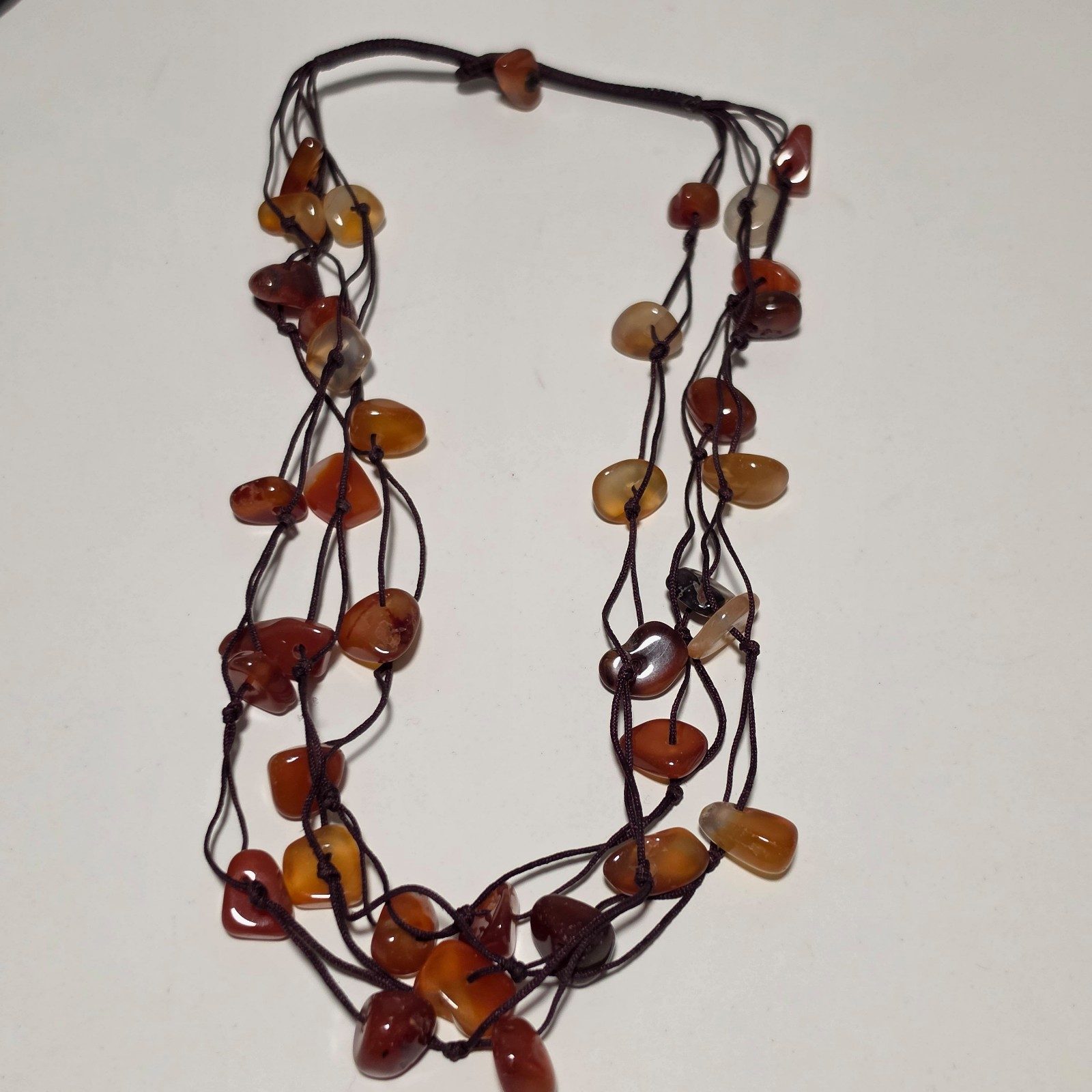 Multi Brown Natural Stone & Cord Necklace .b9