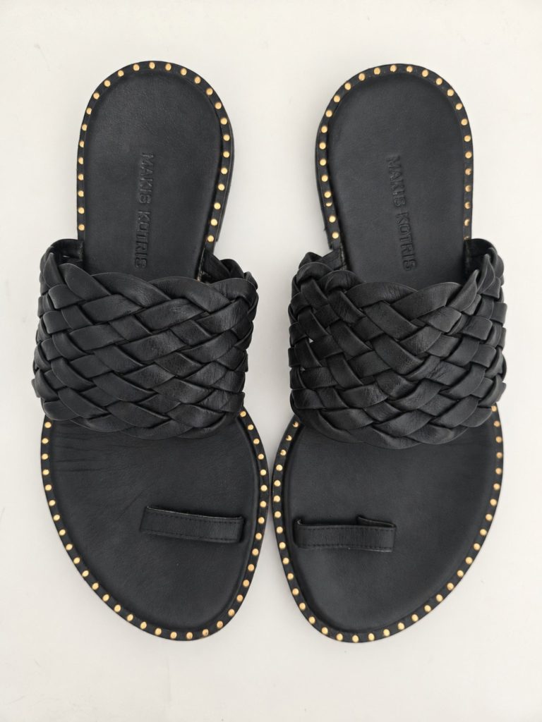 Makis Kotris Womens Black Leather Braided Studded Flat Sandals Size 38