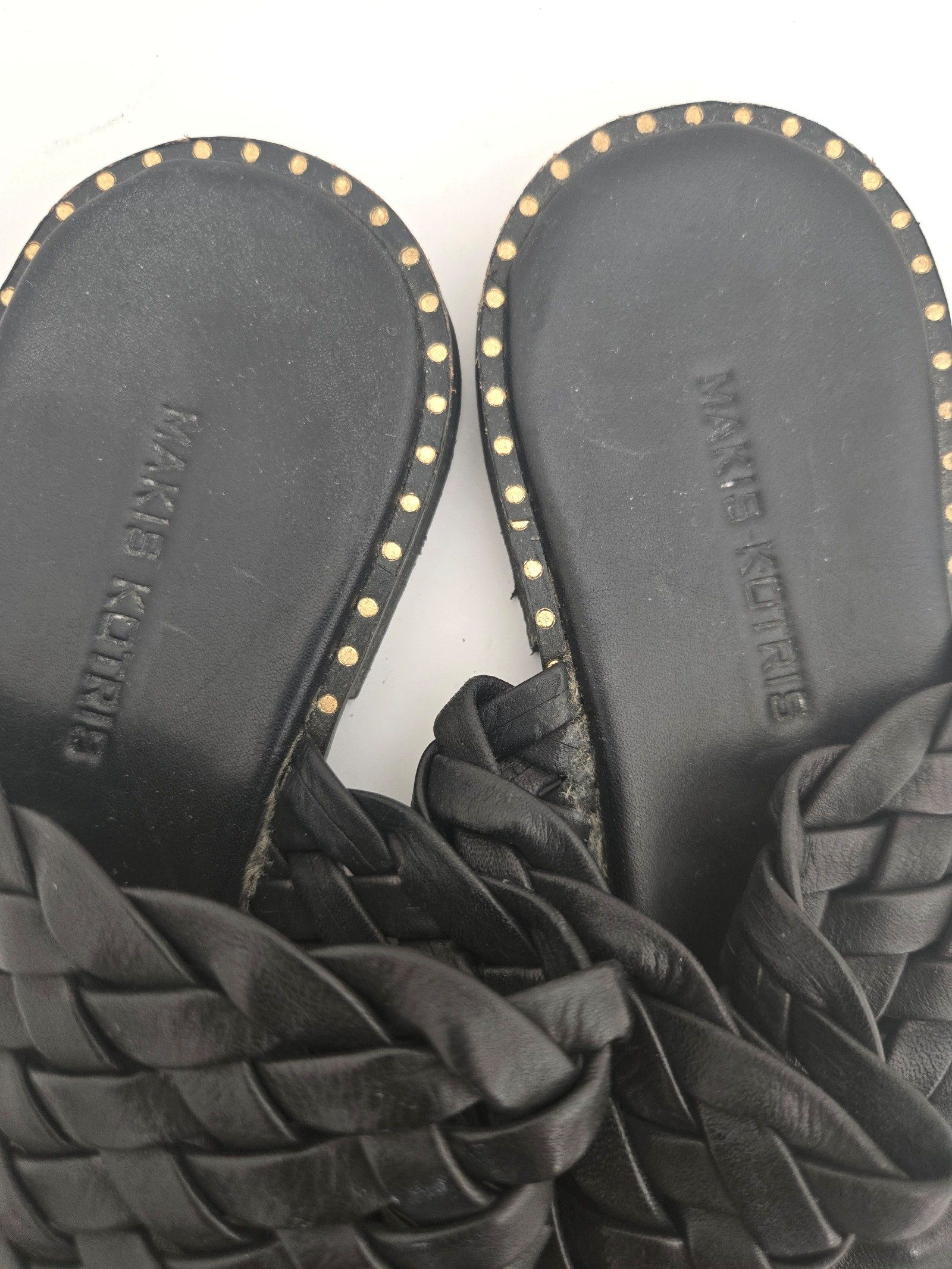 Makis Kotris Womens Black Leather Braided Studded Flat Sandals Size 38 image 3