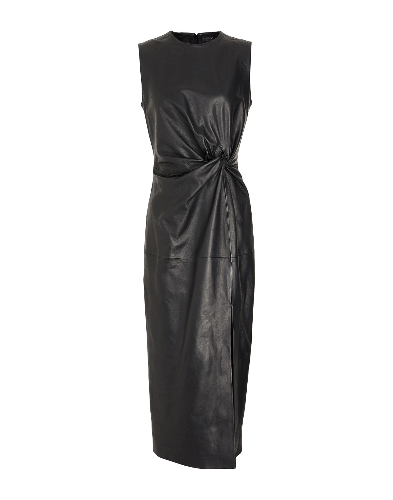 New 8 BY YOOX Black 100% Lambskin Leather Midi Dress Size M