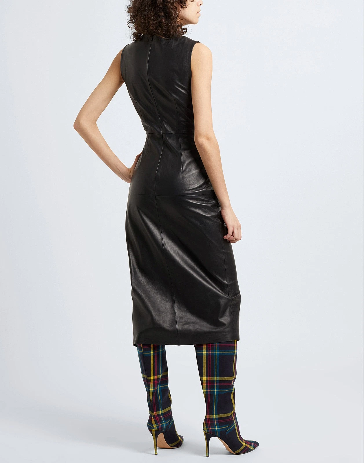 New 8 BY YOOX Black 100% Lambskin Leather Midi Dress Size M image 4