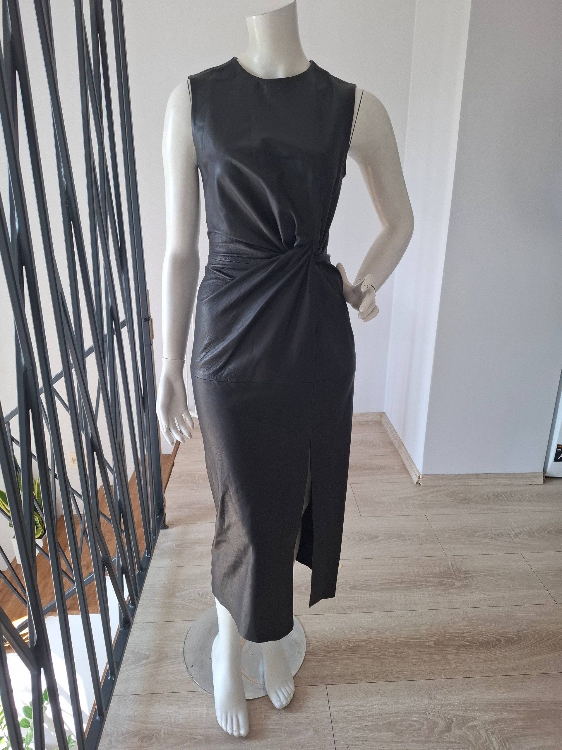 New 8 BY YOOX Black 100% Lambskin Leather Midi Dress Size M image 8