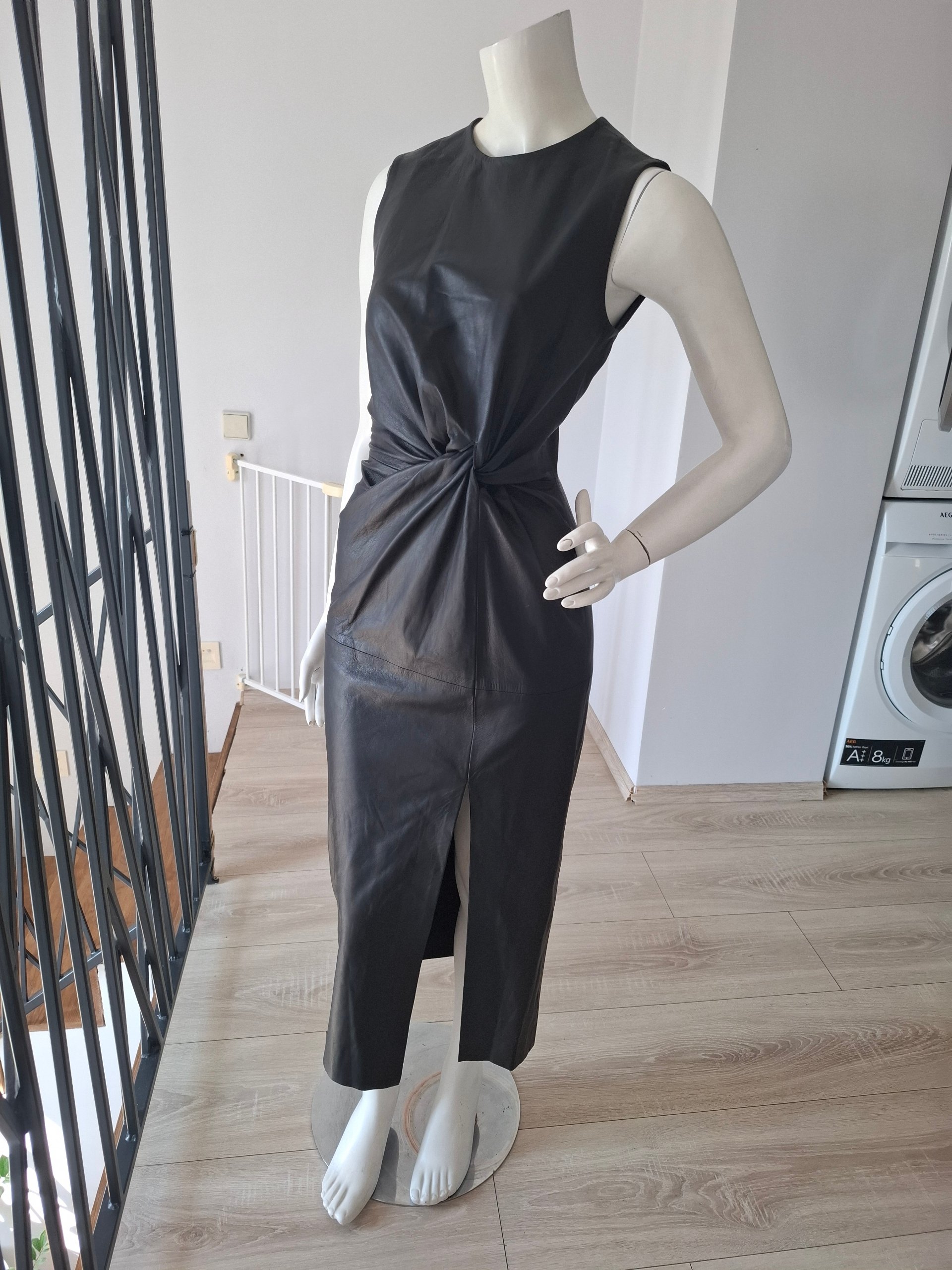New 8 BY YOOX Black 100% Lambskin Leather Midi Dress Size M image 9