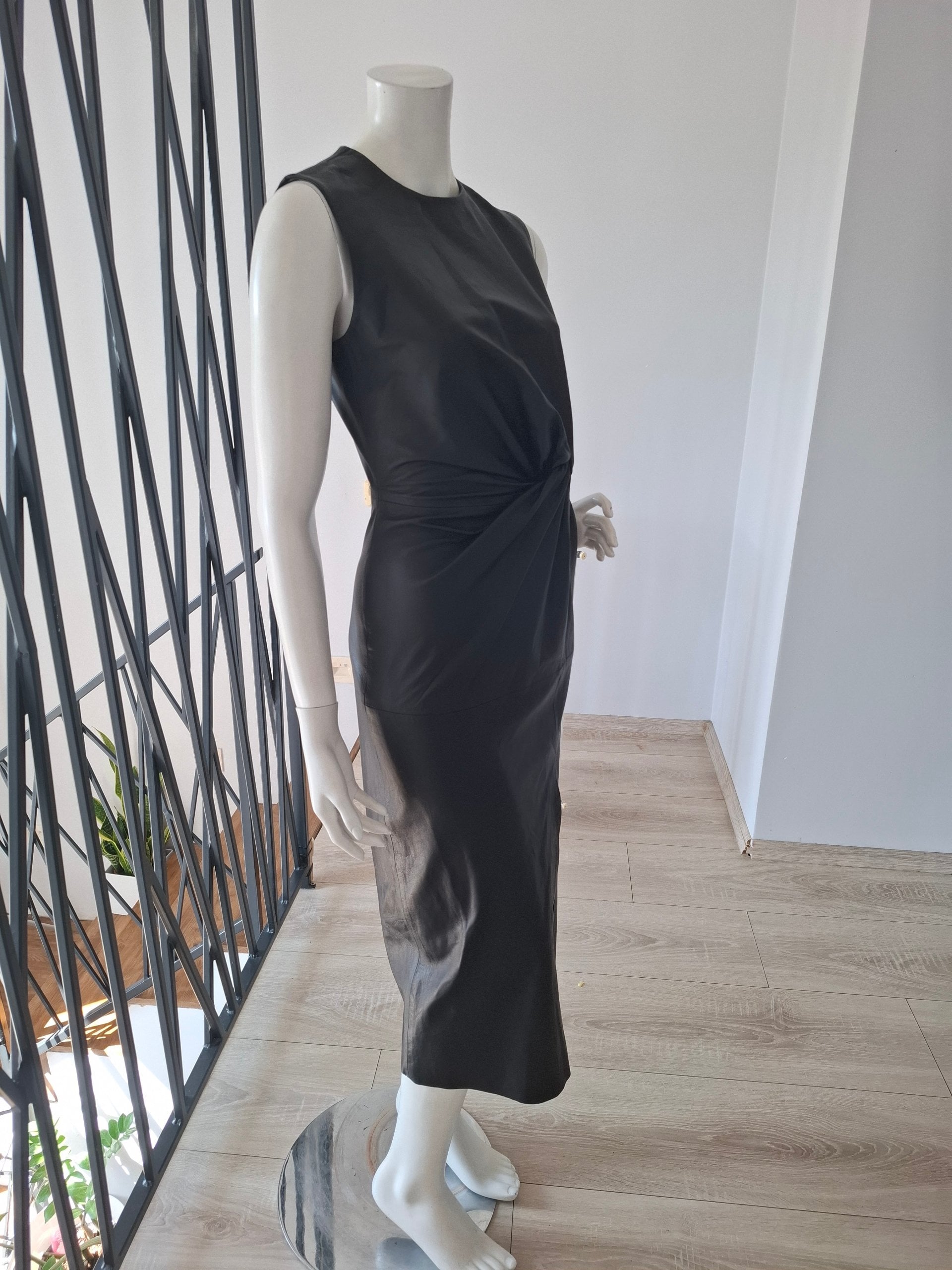 New 8 BY YOOX Black 100% Lambskin Leather Midi Dress Size M image 10