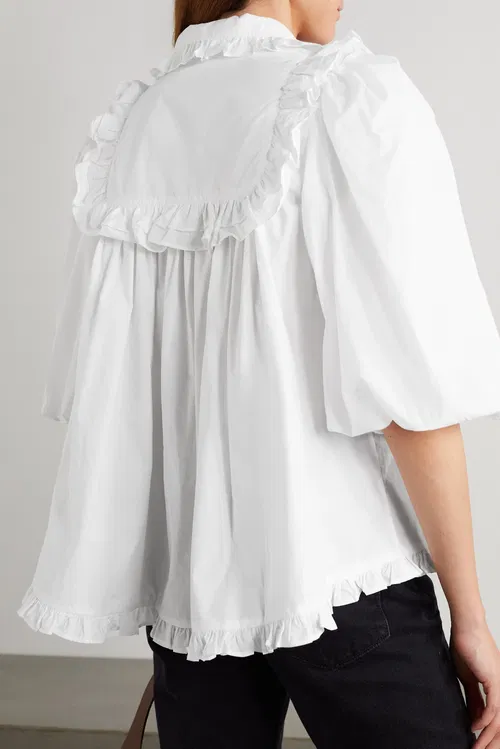New Joslin Studio White Organic Cotton Ruffled Blouse Top Size S image 4