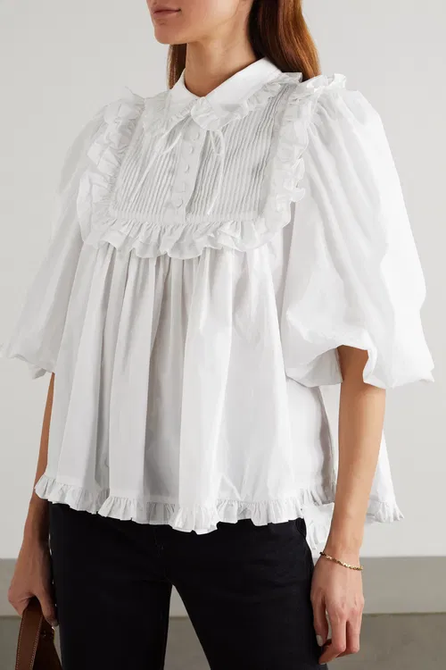 New Joslin Studio White Organic Cotton Ruffled Blouse Top Size S image 3