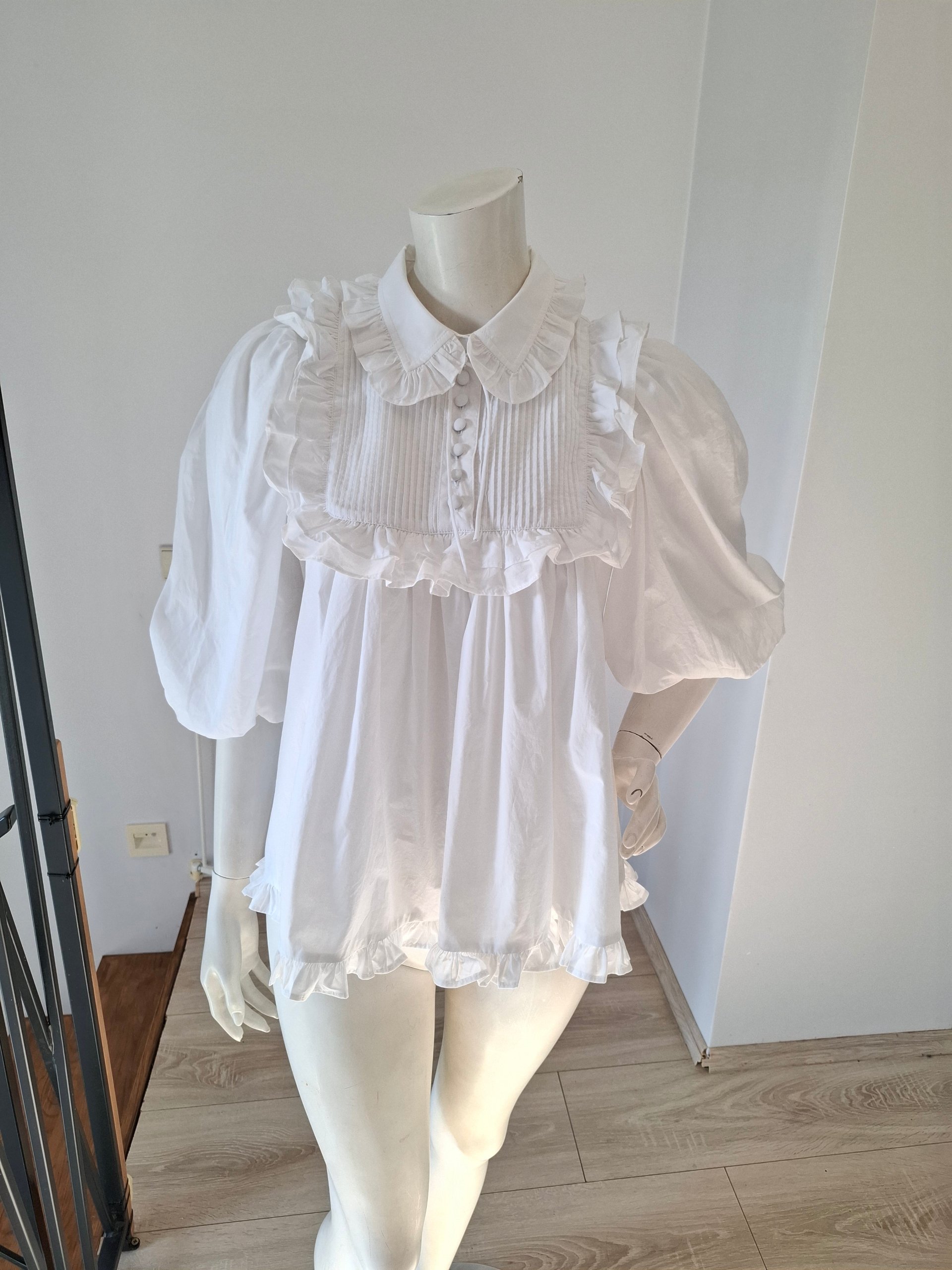 New Joslin Studio White Organic Cotton Ruffled Blouse Top Size S image 9