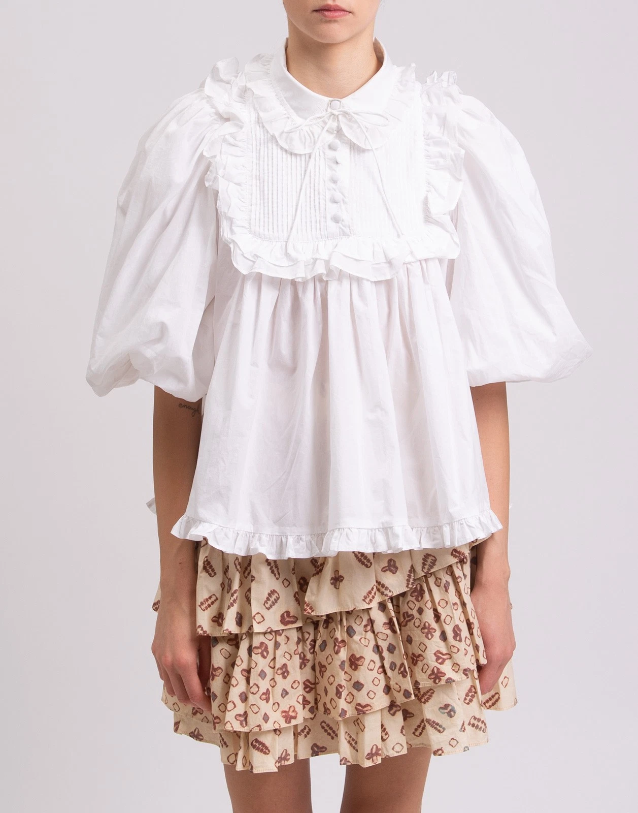 New Joslin Studio White Organic Cotton Ruffled Blouse Top Size S image 5