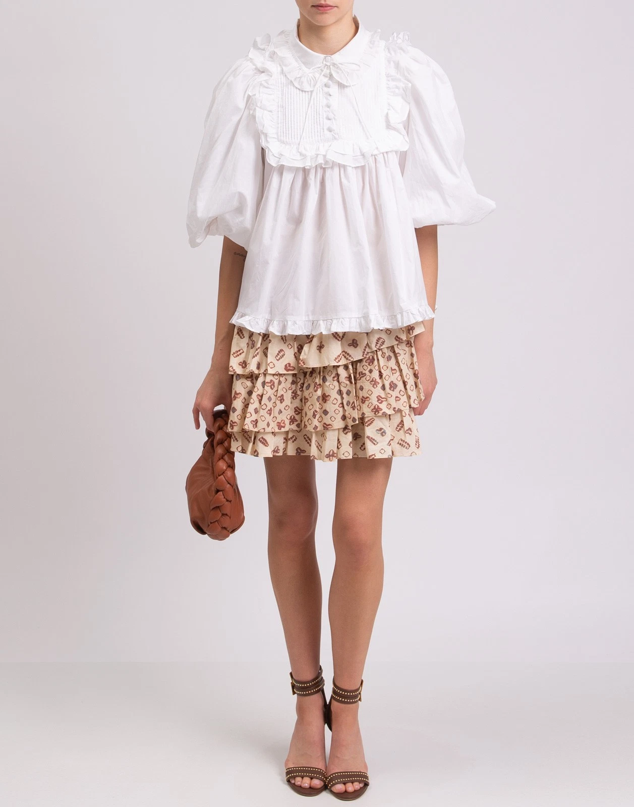 New Joslin Studio White Organic Cotton Ruffled Blouse Top Size S image 6
