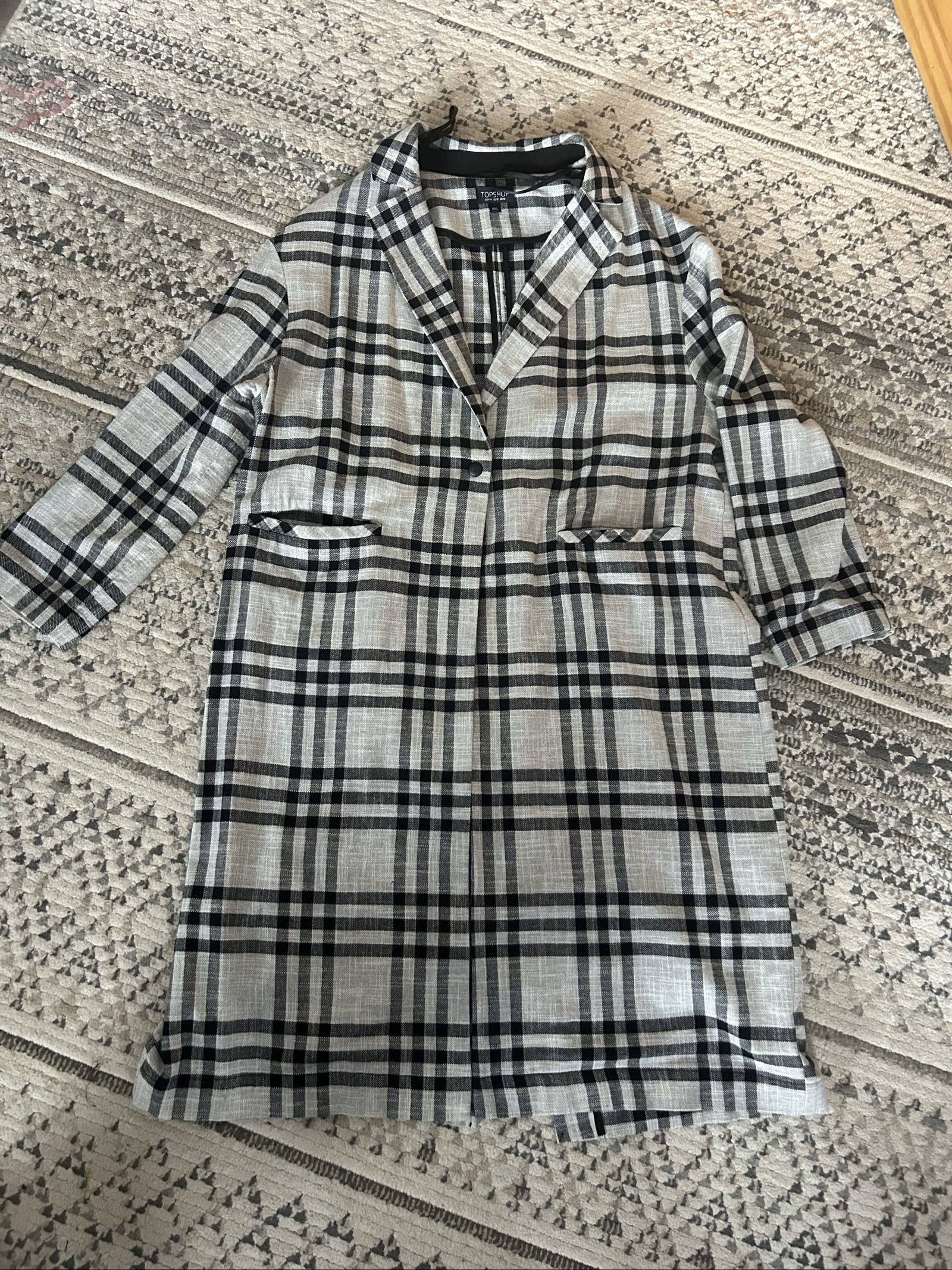 Topshop Black & White Checked long blazer UK 16