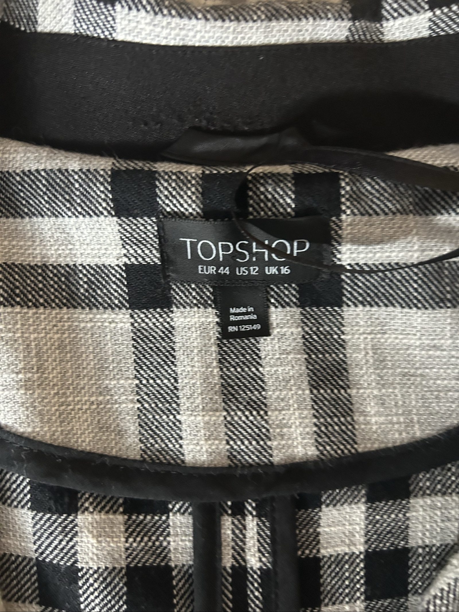 Topshop Black & White Checked long blazer UK 16 image 2