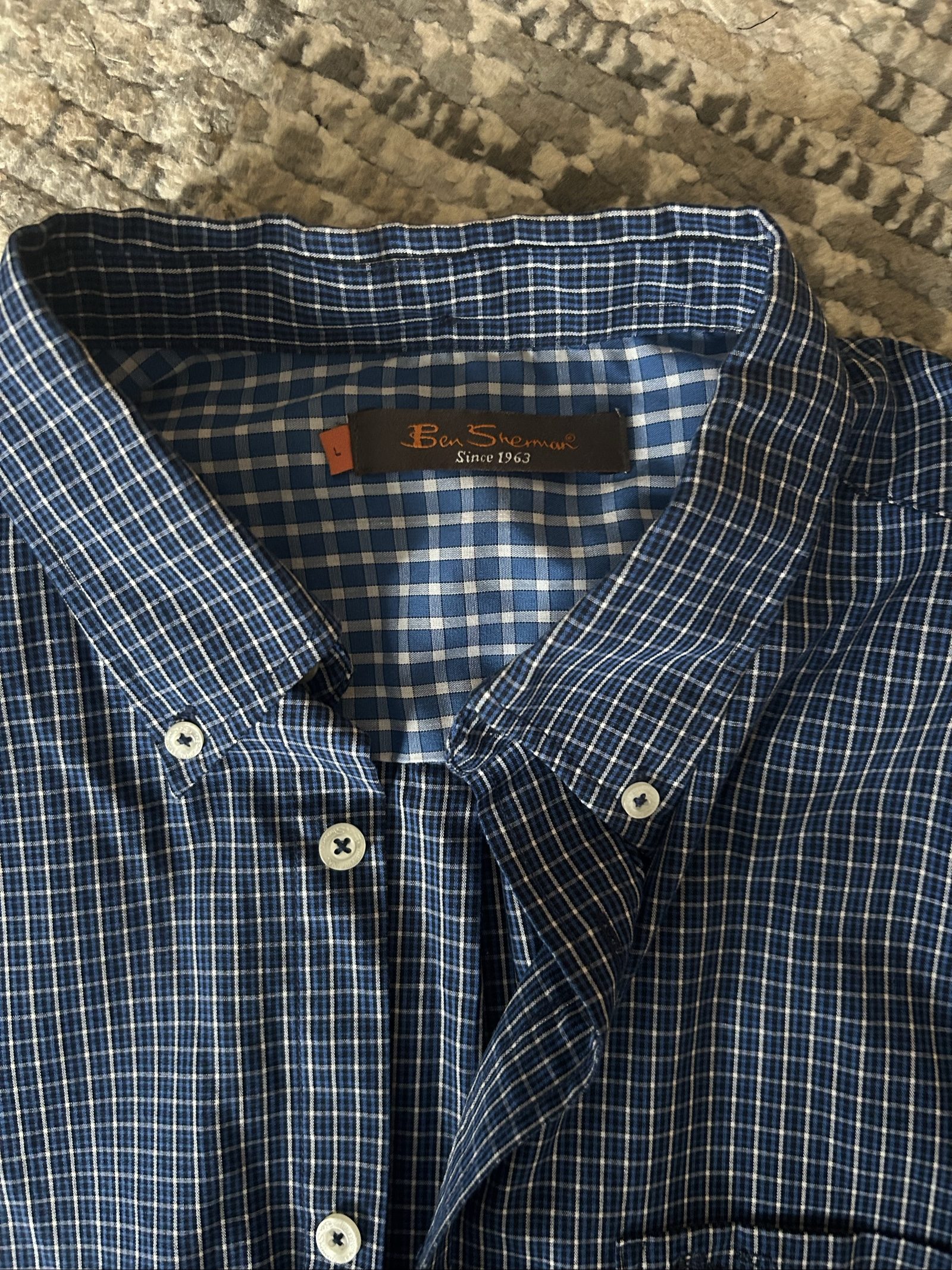 Ben Sherman Men Blue & White Check Shirt Large Cotton Poly image 2