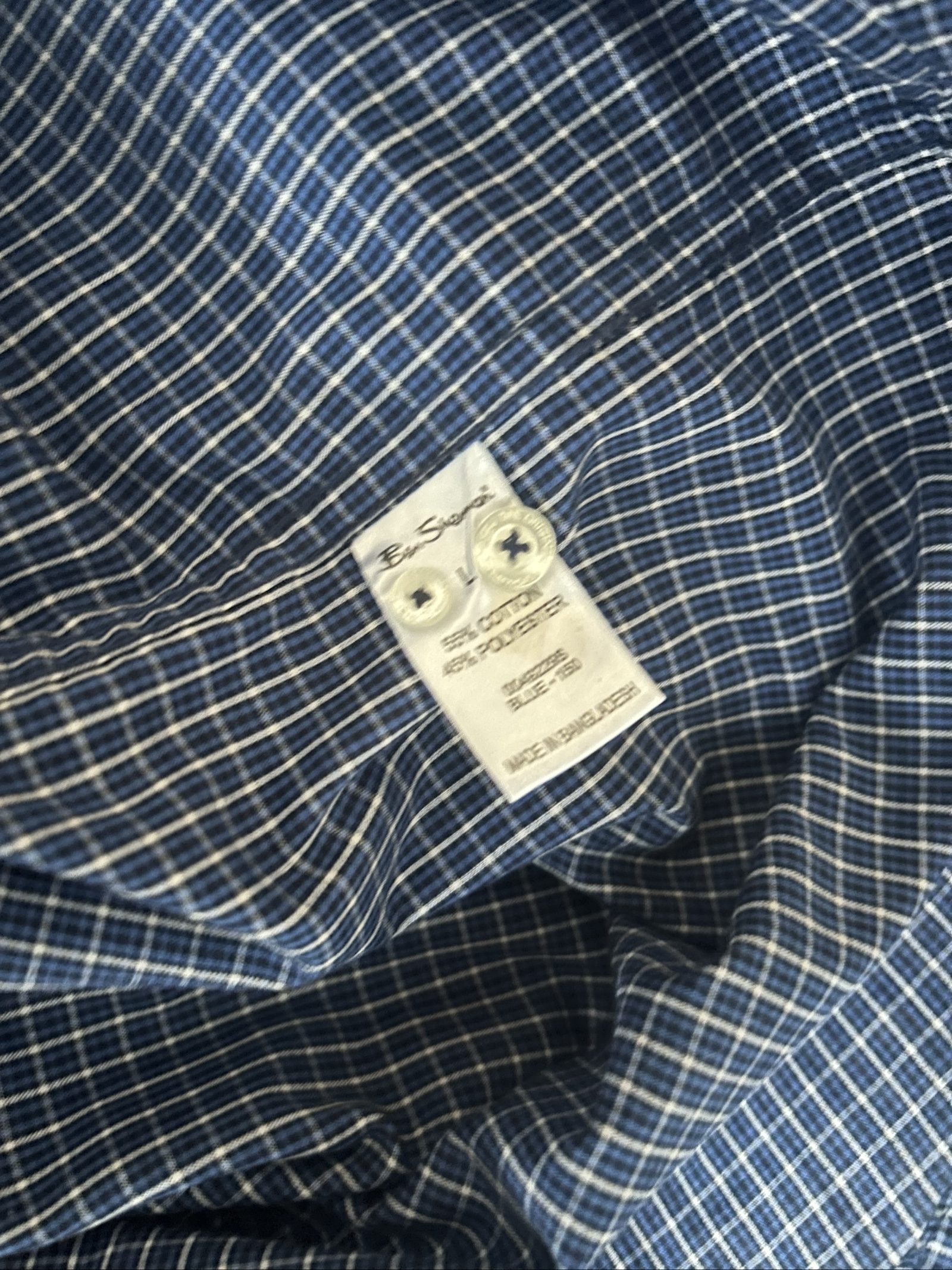 Ben Sherman Men Blue & White Check Shirt Large Cotton Poly image 5