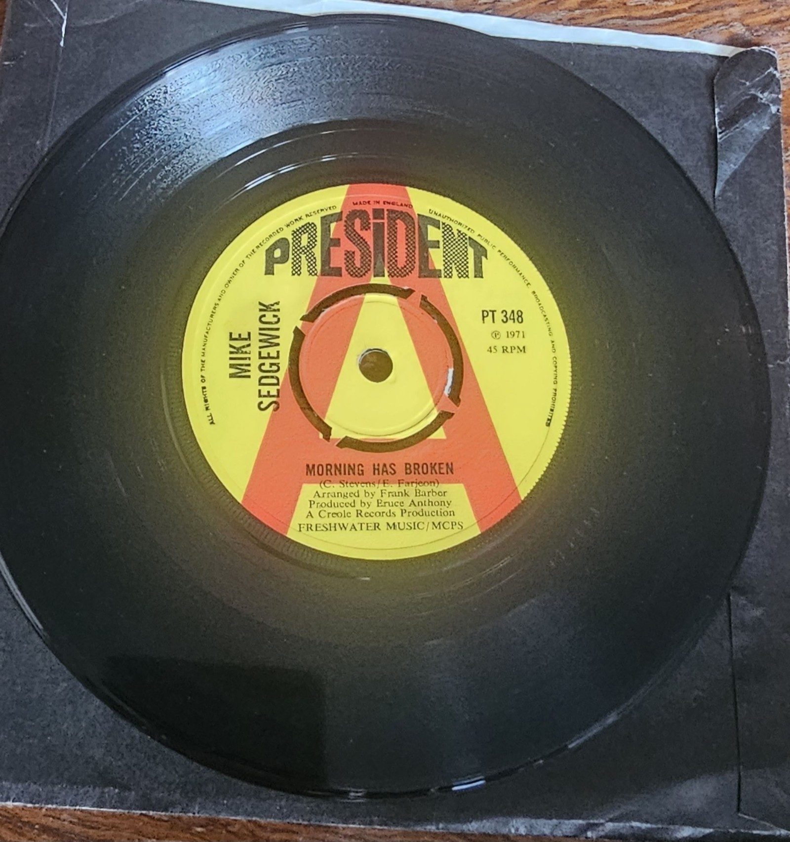 Mike Sedgewick Morning Has Broken PROMO President PT 348 7" 45 RPM