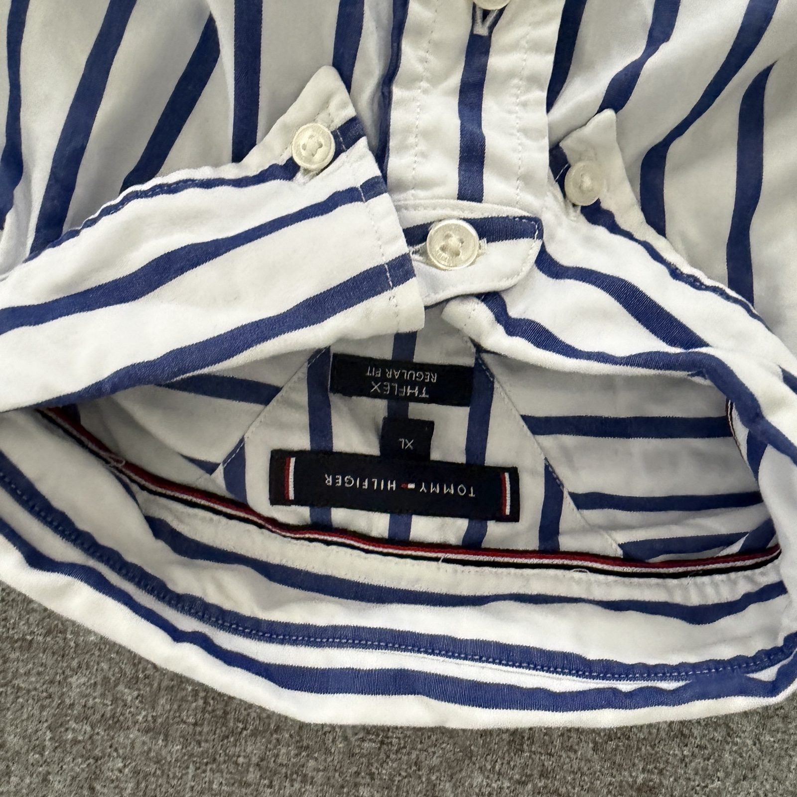 Tommy Hilfiger White & Blue Stripe Men's Shirt XL Regular Fit image 4