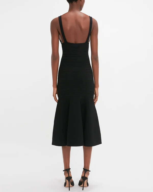 New Victoria Beckham Black Compact Viscose Mermaid Midi Dress Size M image 5