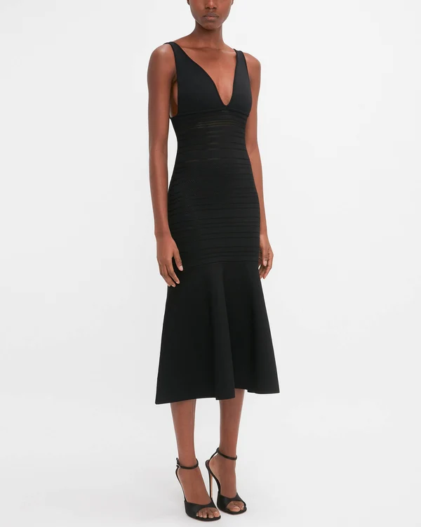 New Victoria Beckham Black Compact Viscose Mermaid Midi Dress Size M image 4