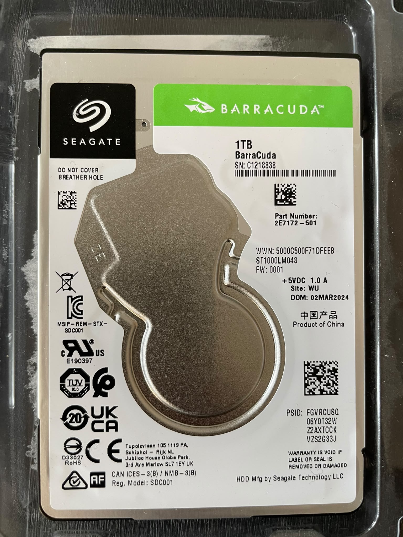 Seagate BarraCuda 1TB 2.5 inch Harde Schijf (HDD) – Nieuw