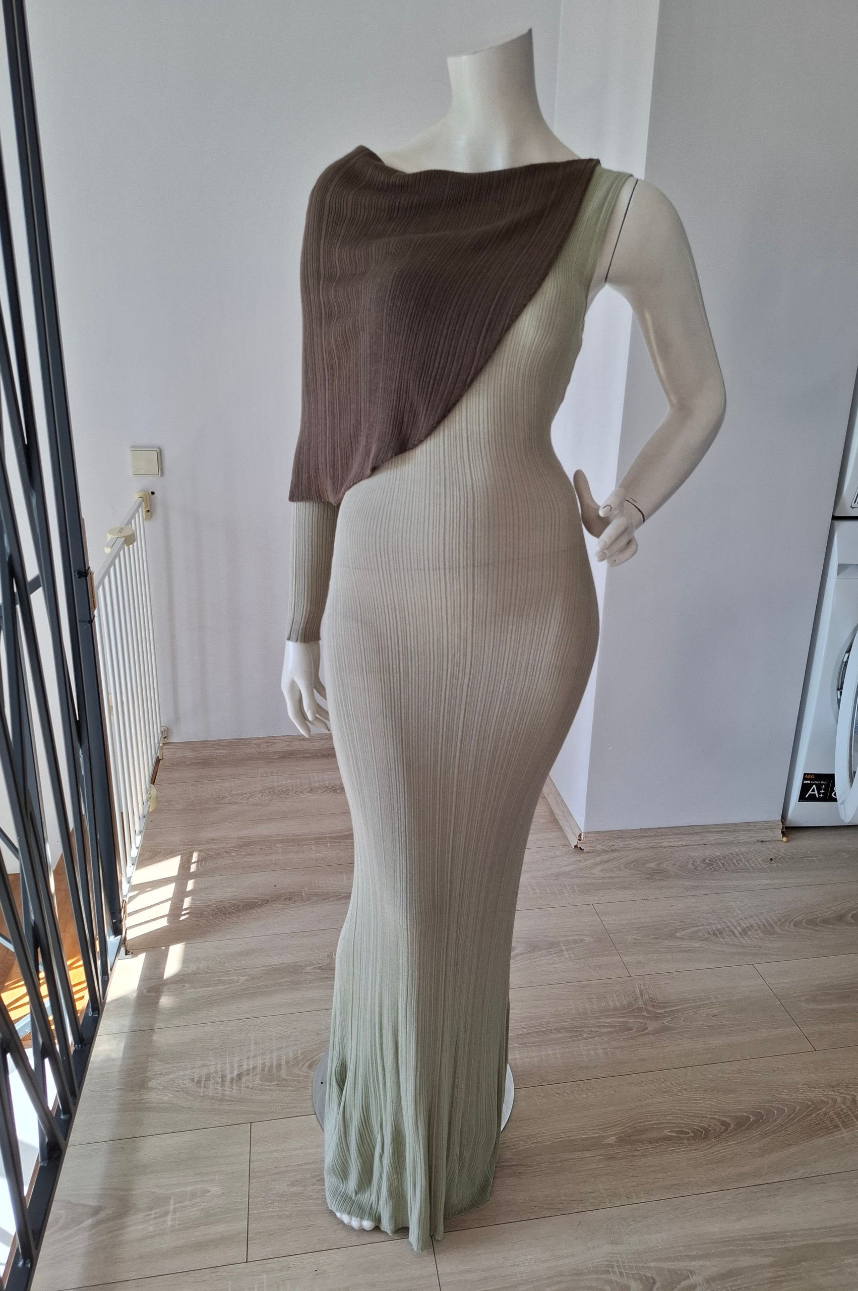 New Aya Muse Silk Blend Ribbed Asymmetric Maxi Dress Size S image 6