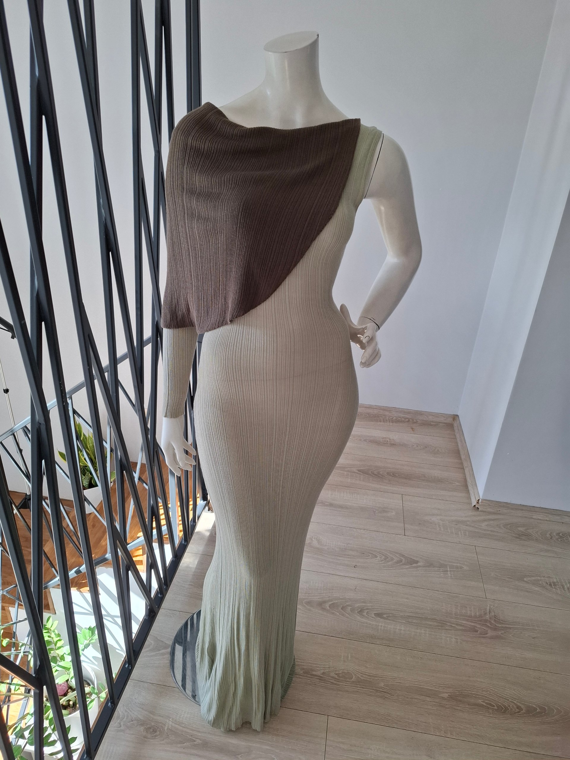 New Aya Muse Silk Blend Ribbed Asymmetric Maxi Dress Size S image 5