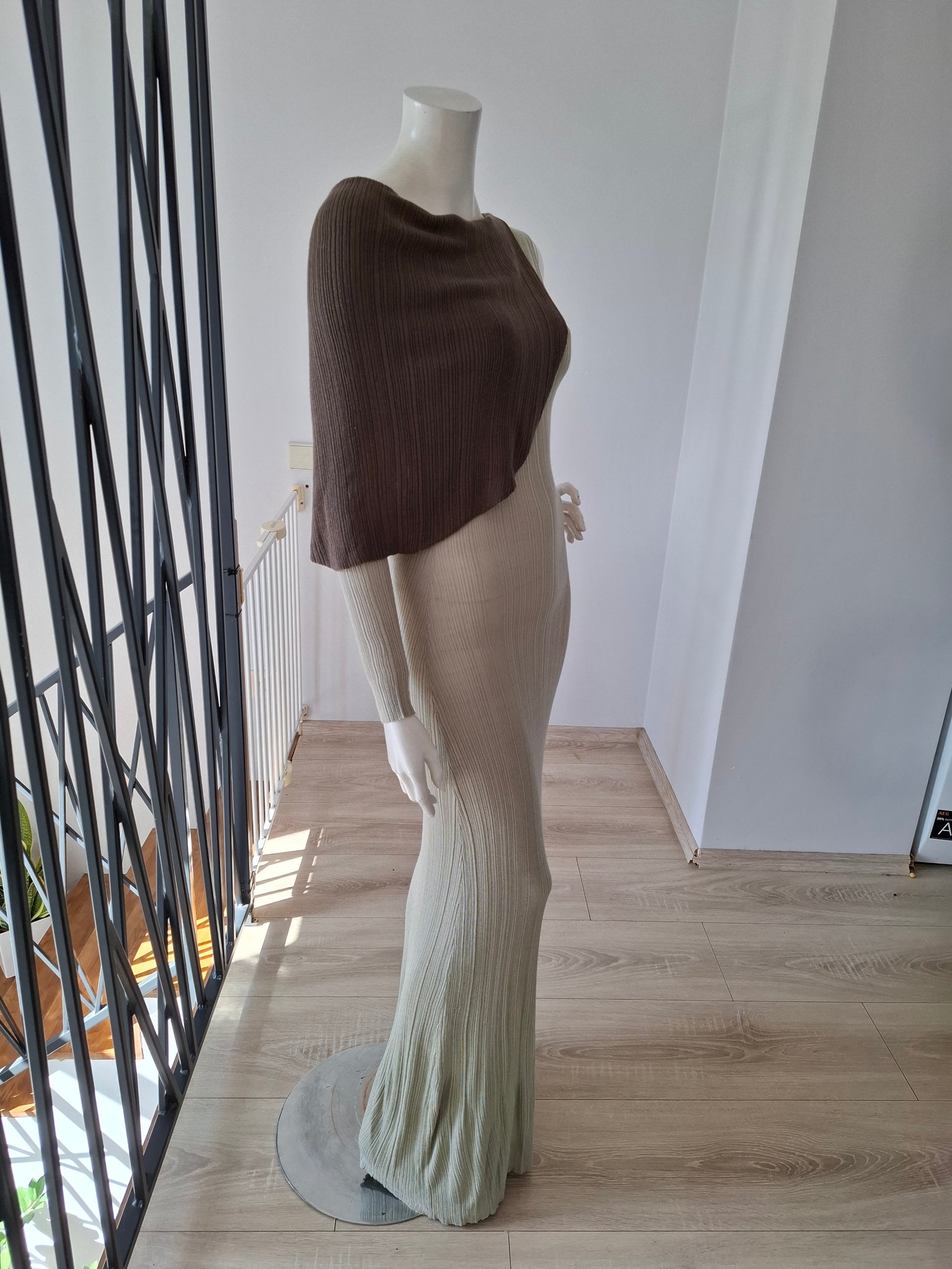 New Aya Muse Silk Blend Ribbed Asymmetric Maxi Dress Size S image 8