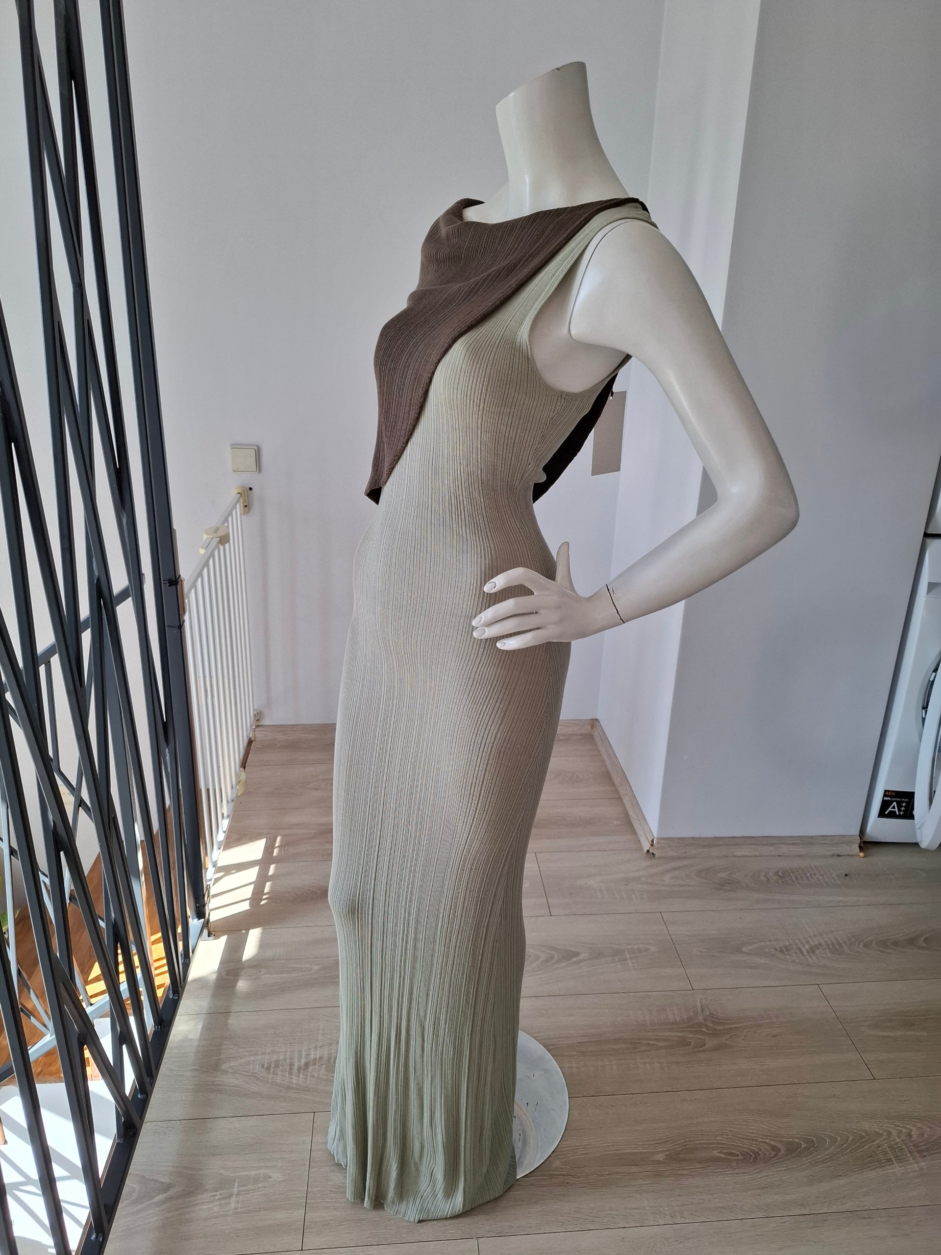 New Aya Muse Silk Blend Ribbed Asymmetric Maxi Dress Size S image 7