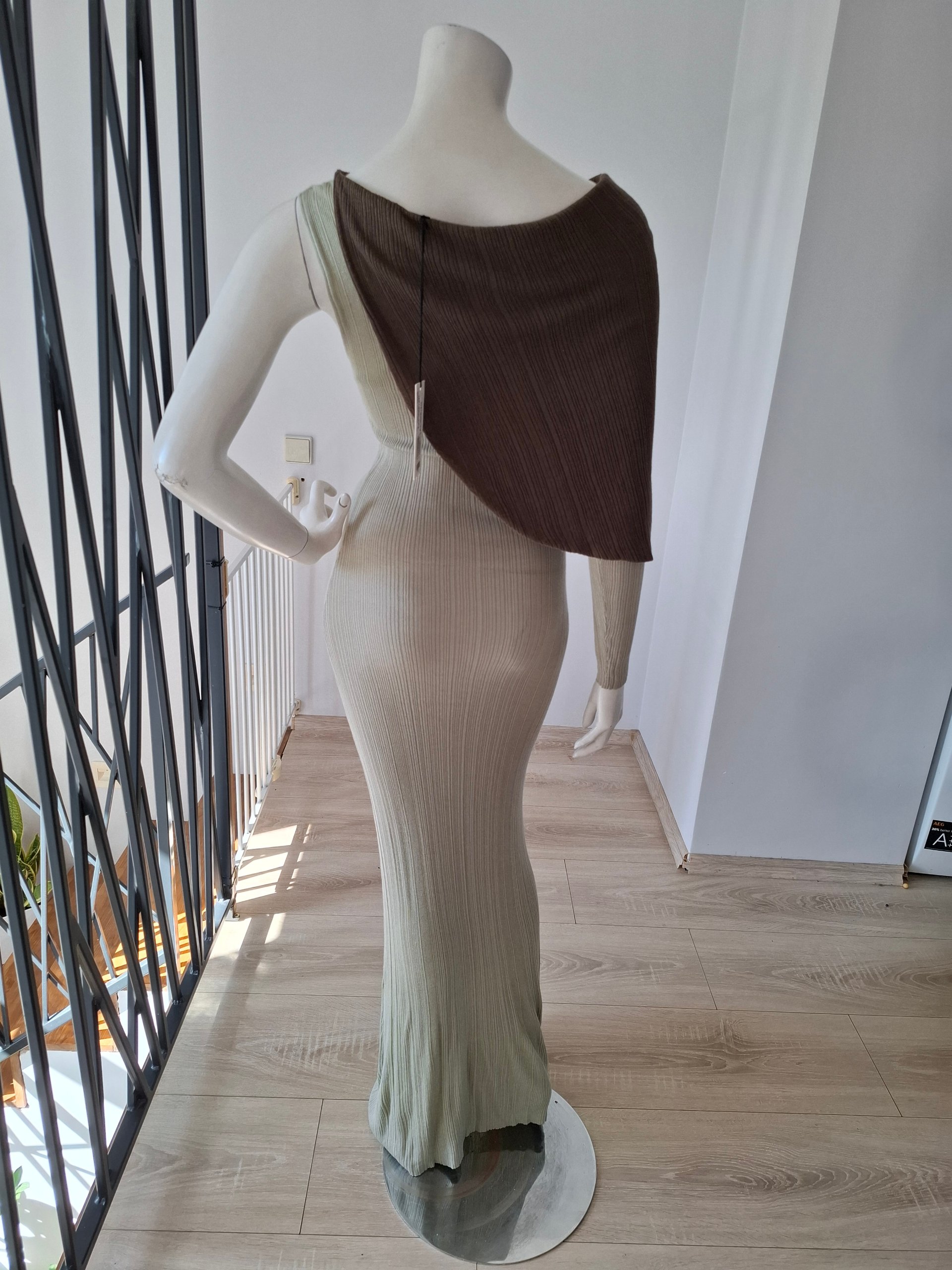 New Aya Muse Silk Blend Ribbed Asymmetric Maxi Dress Size S image 9